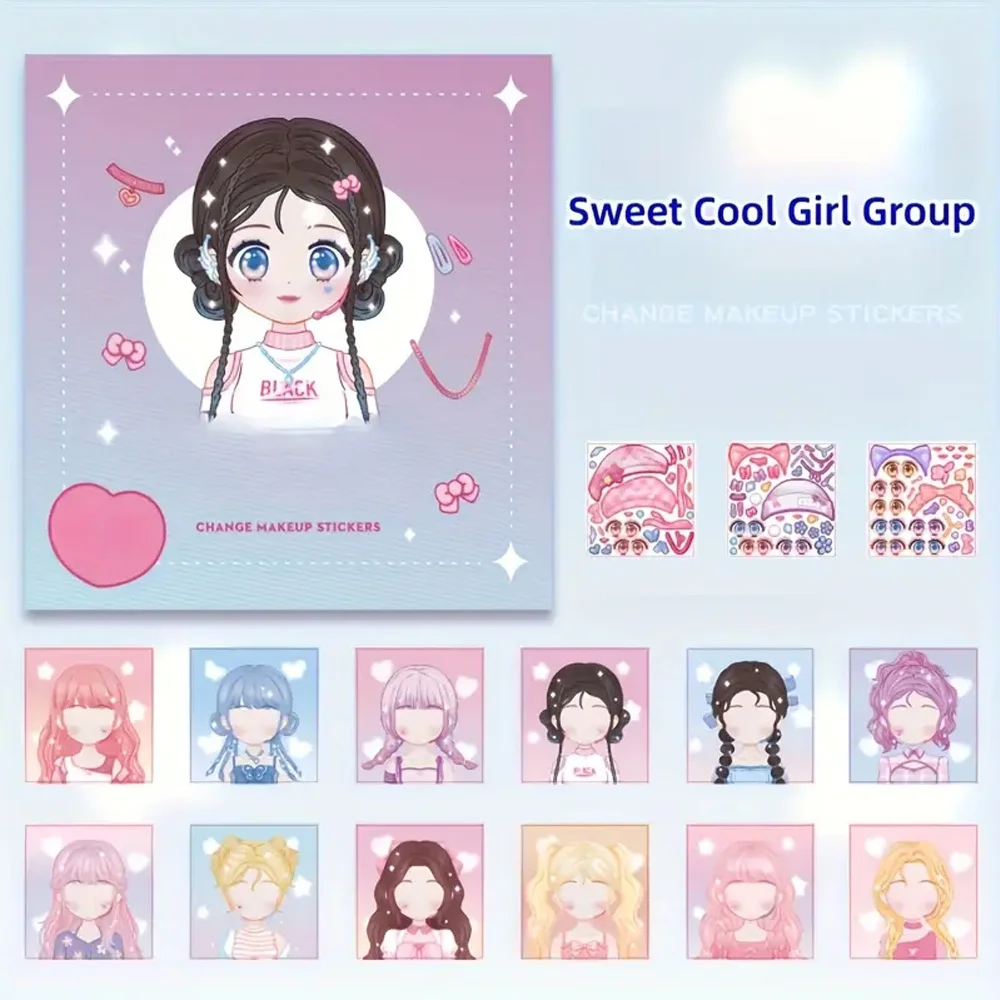 DIY Facial Sticker Book, with Stylish Doll Design - Dress-Up Game Sticker Set, Includes Reusable Stickers for Creative Fun, Beautiful Facial Art, and Interactive Activities - Perfect as Party Favors or Gifts for New Year, Birthday, and Christmas