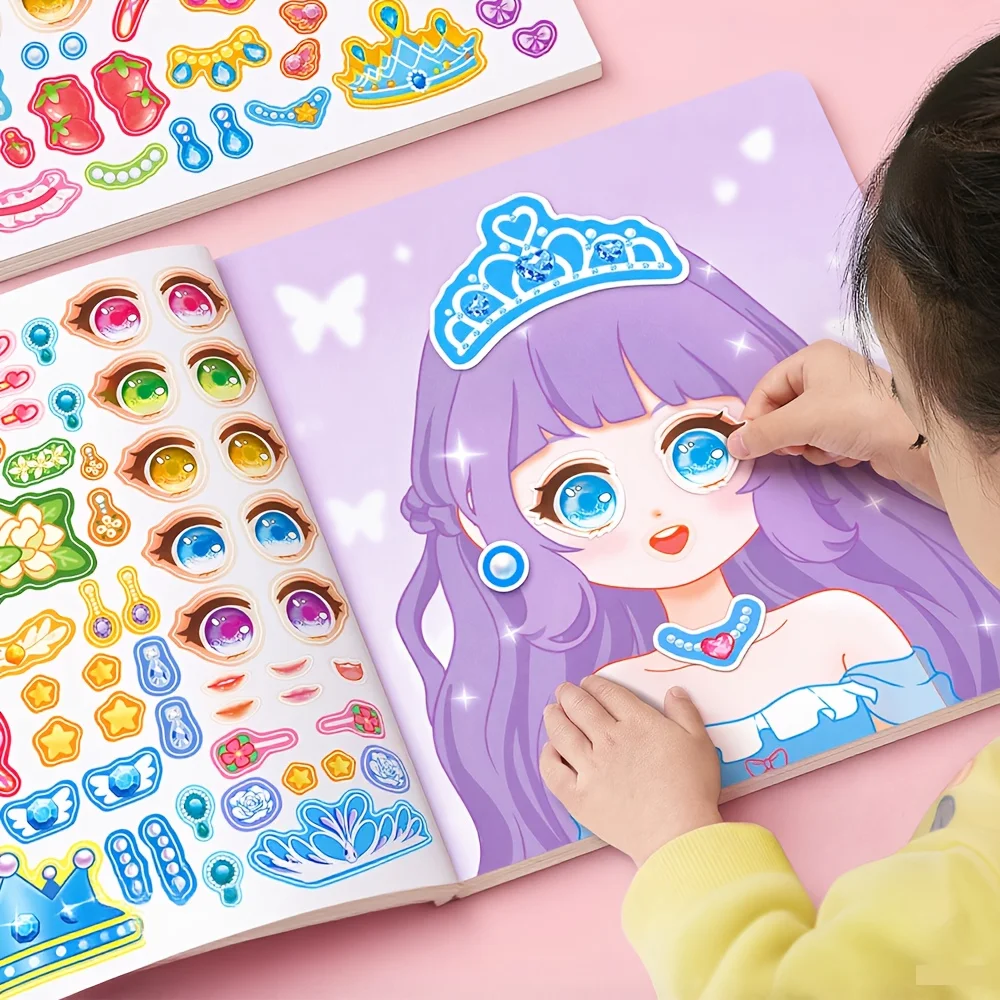 DIY Facial Sticker Book, with Stylish Doll Design - Dress-Up Game Sticker Set, Includes Reusable Stickers for Creative Fun, Beautiful Facial Art, and Interactive Activities - Perfect as Party Favors or Gifts for New Year, Birthday, and Christmas