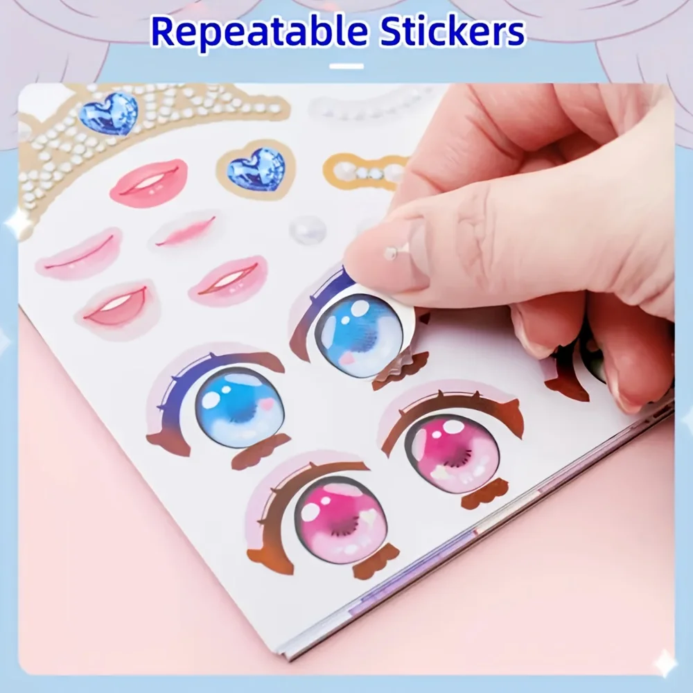 DIY Facial Sticker Book, with Stylish Doll Design - Dress-Up Game Sticker Set, Includes Reusable Stickers for Creative Fun, Beautiful Facial Art, and Interactive Activities - Perfect as Party Favors or Gifts for New Year, Birthday, and Christmas