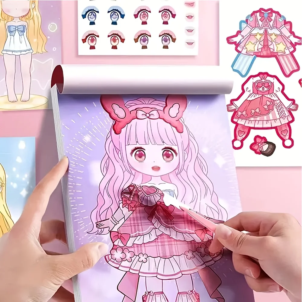 DIY Facial Sticker Book, with Stylish Doll Design - Dress-Up Game Sticker Set, Includes Reusable Stickers for Creative Fun, Beautiful Facial Art, and Interactive Activities - Perfect as Party Favors or Gifts for New Year, Birthday, and Christmas