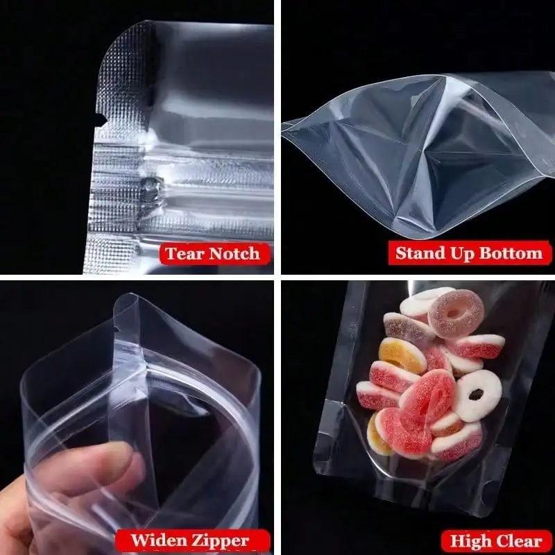 50/100pcs Transparent Zipper Bags, Reusable Storage Bag for Candies, Pasta, Spices, Birthdays, Party, Christmas Gifts, Packaging