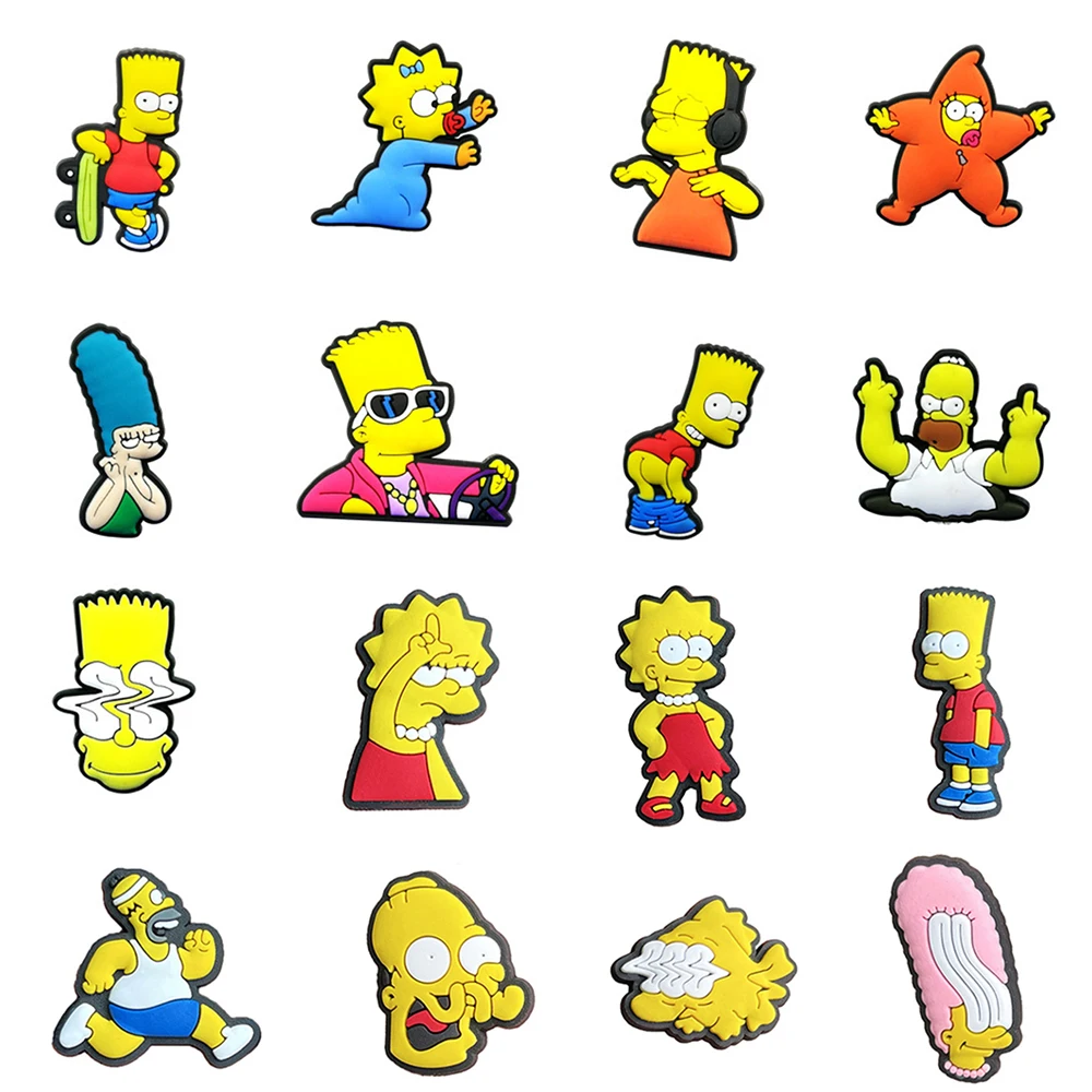 9-16pcs Hot toys Kawaii Simpson Shoe Charms For Slides Sandals, PVC Shoe Decorations Accessories For Christmas Gift Party Favor