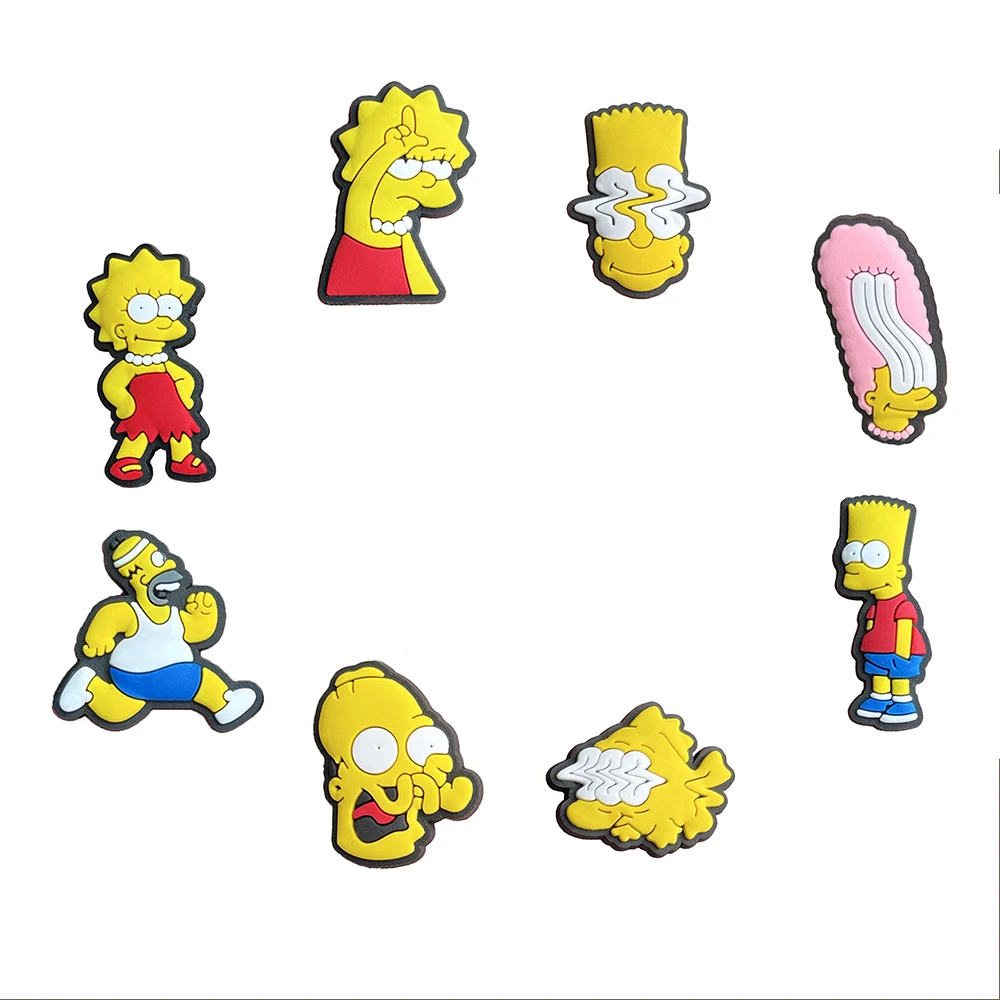 9-16pcs Hot toys Kawaii Simpson Shoe Charms For Slides Sandals, PVC Shoe Decorations Accessories For Christmas Gift Party Favor
