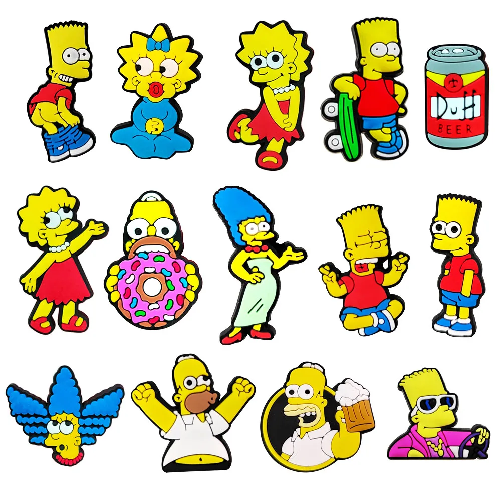 9-16pcs Hot toys Kawaii Simpson Shoe Charms For Slides Sandals, PVC Shoe Decorations Accessories For Christmas Gift Party Favor