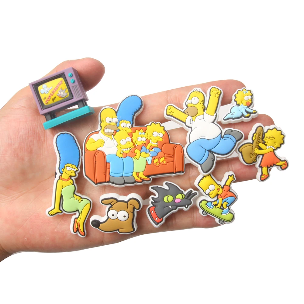 9-16pcs Hot toys Kawaii Simpson Shoe Charms For Slides Sandals, PVC Shoe Decorations Accessories For Christmas Gift Party Favor