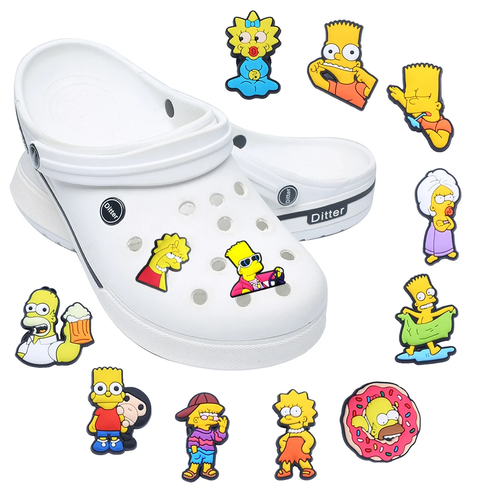 9-16pcs Hot toys Kawaii Simpson Shoe Charms For Slides Sandals, PVC Shoe Decorations Accessories For Christmas Gift Party Favor