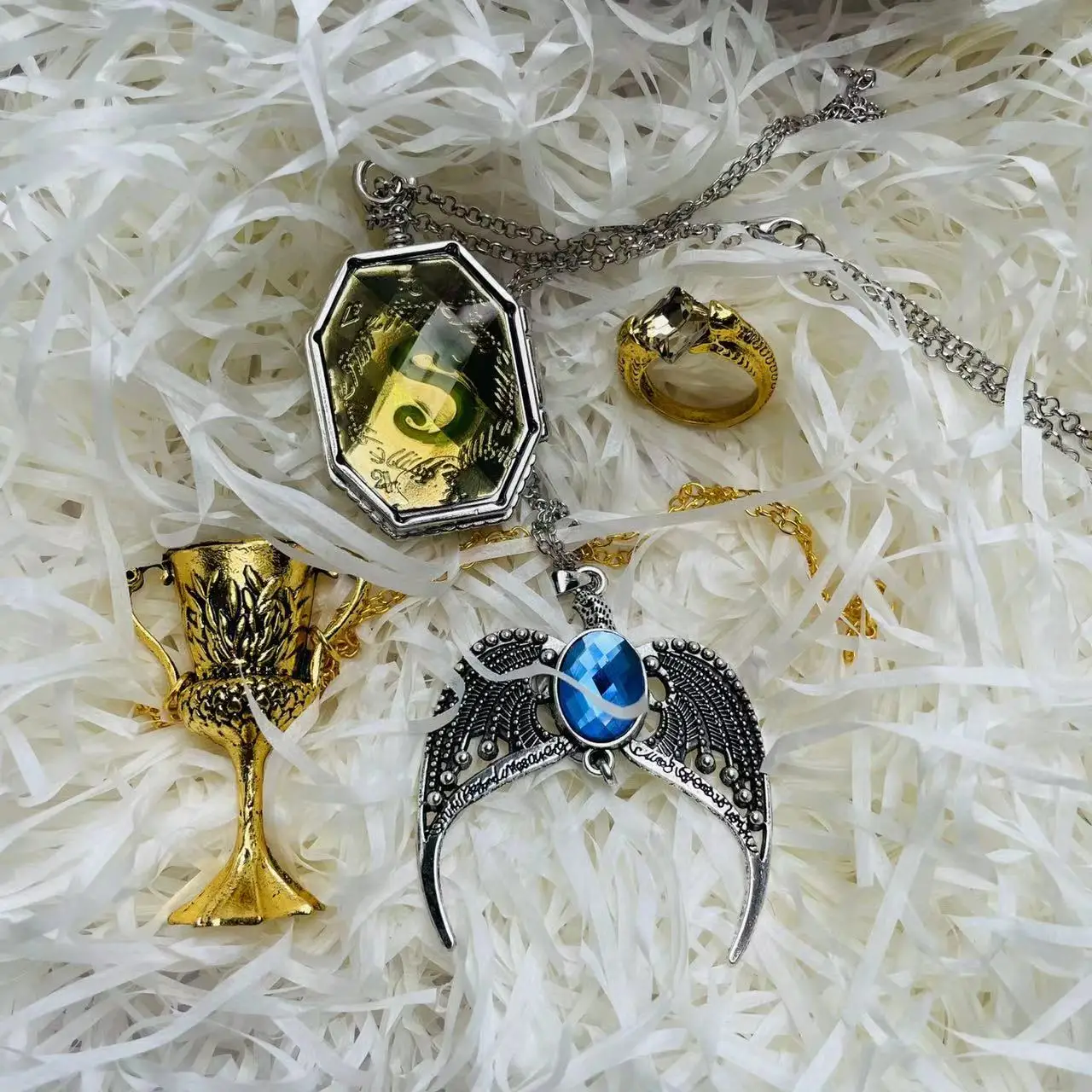 Snake Locket Eagle Goblet Diary Sword Dark Mark Pendant Props Ring Set 7 PCS Set Halloween Christmas Easter Gift Present