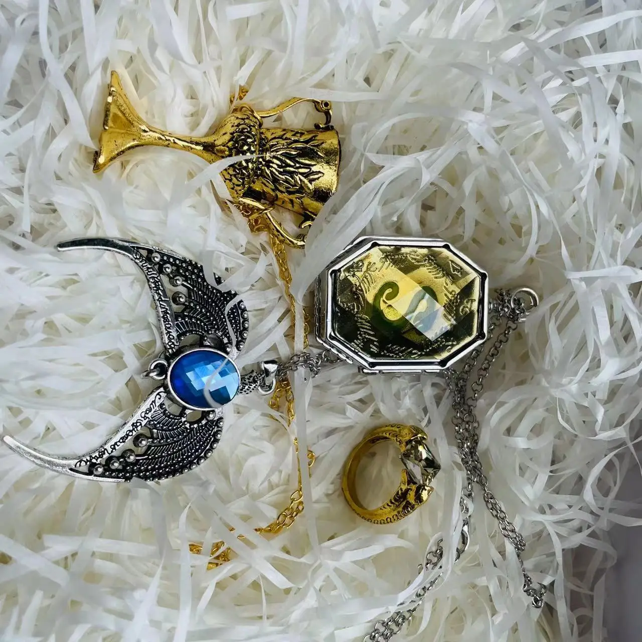 Snake Locket Eagle Goblet Diary Sword Dark Mark Pendant Props Ring Set 7 PCS Set Halloween Christmas Easter Gift Present
