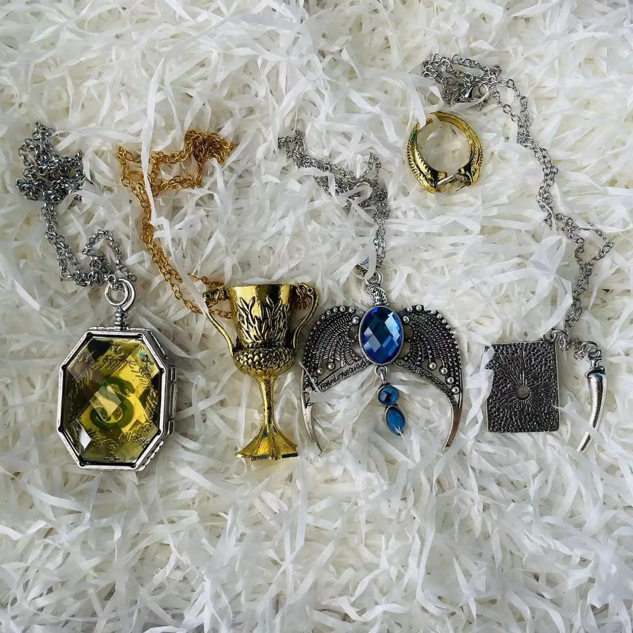 Snake Locket Eagle Goblet Diary Sword Dark Mark Pendant Props Ring Set 7 PCS Set Halloween Christmas Easter Gift Present