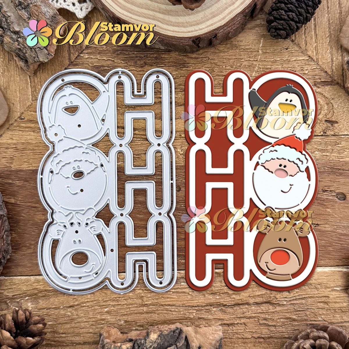 Original Lovely Layers Christmas Title HOHOHO With Penguin Santa Claus Deer Metal Cutting Dies Scrapbooking Decorative Embossing