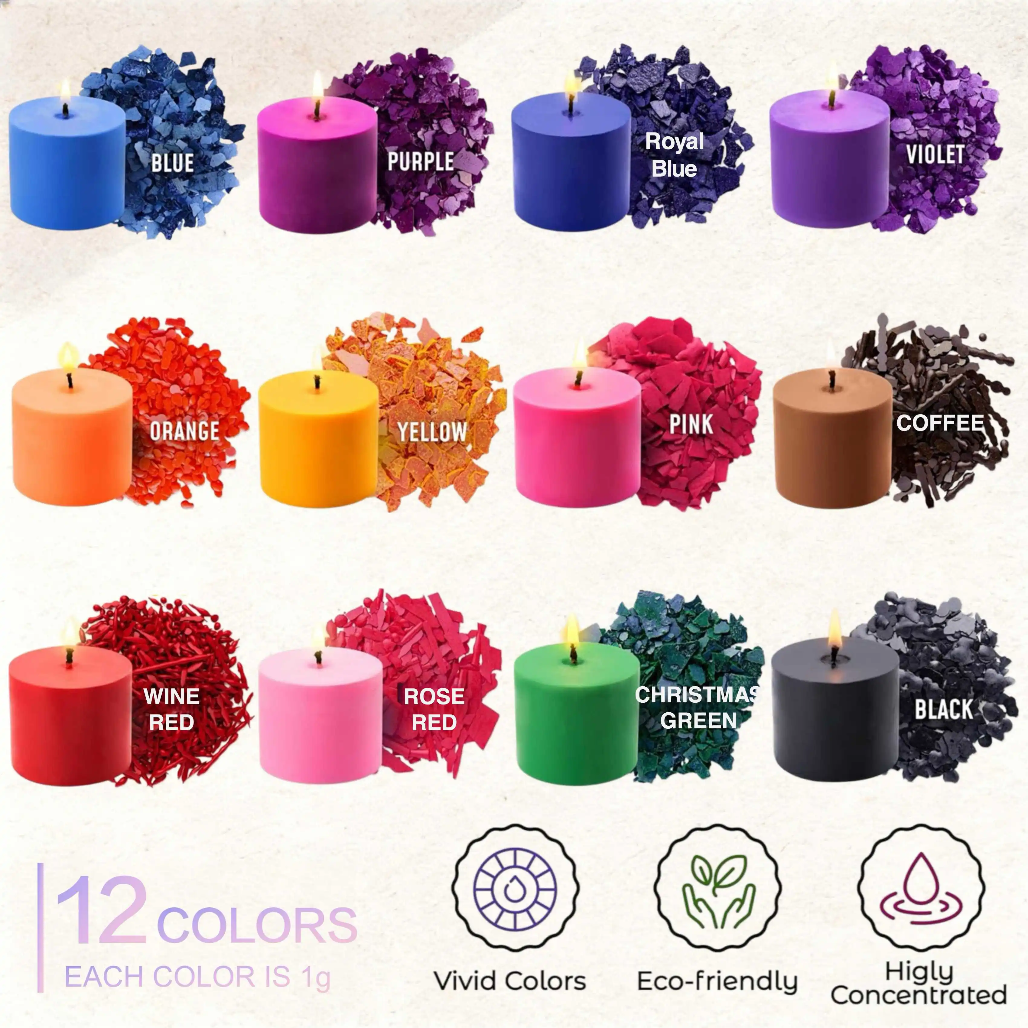 Candle Dyes - 6/12/16 Colors (1 Gram Each) for Candle Coloring and Making, Candle Making Materials, 16 Common Color Dyes, for Making Colorful Candles, DIY Candle Materials, Gifts for Family and Friends, DIY Atmosphere Decoration. Dyeing Materials for DIY Candle Making, Suitable for Christmas Gifts, New Year Gifts, and Atmosphere Setting.