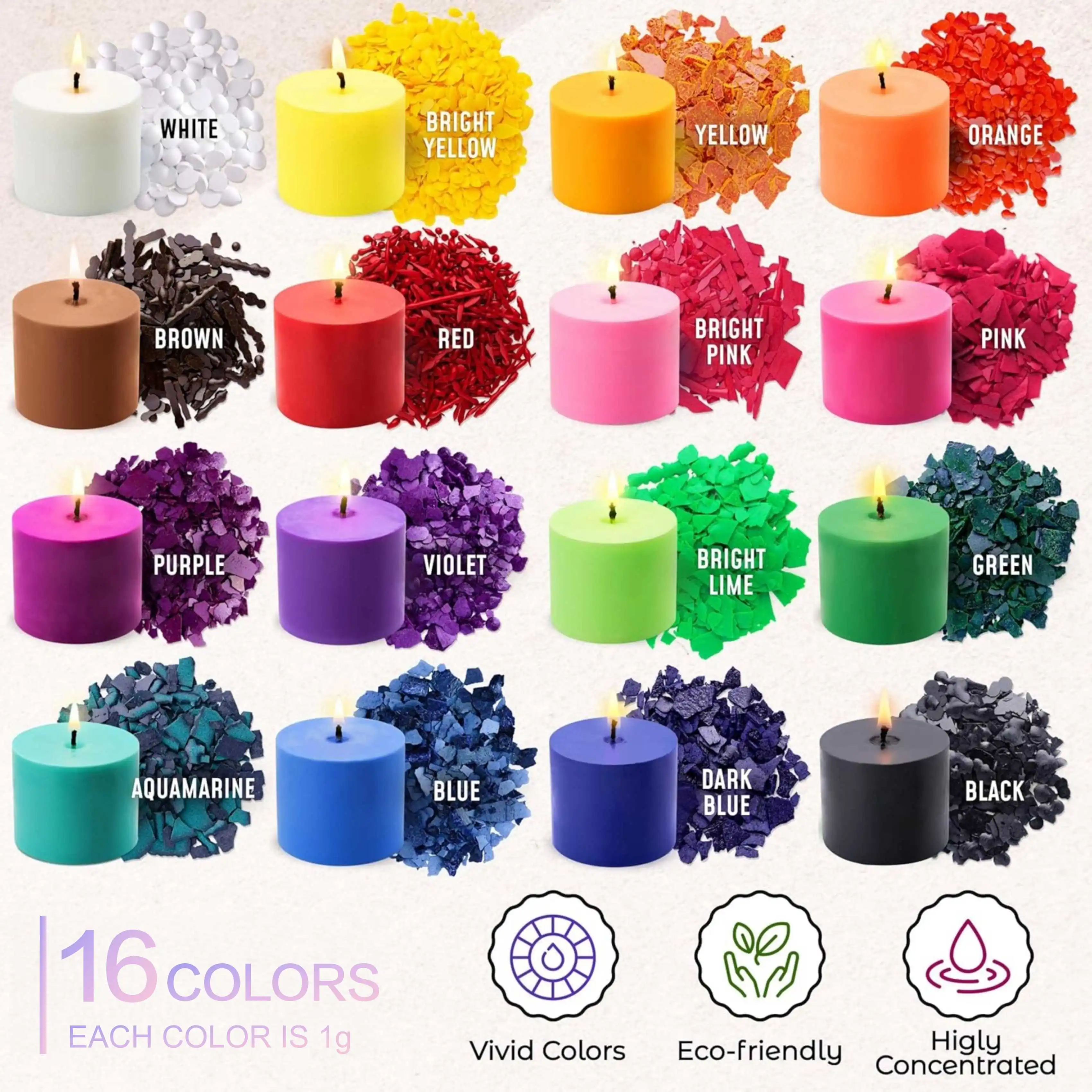Candle Dyes - 6/12/16 Colors (1 Gram Each) for Candle Coloring and Making, Candle Making Materials, 16 Common Color Dyes, for Making Colorful Candles, DIY Candle Materials, Gifts for Family and Friends, DIY Atmosphere Decoration. Dyeing Materials for DIY Candle Making, Suitable for Christmas Gifts, New Year Gifts, and Atmosphere Setting.