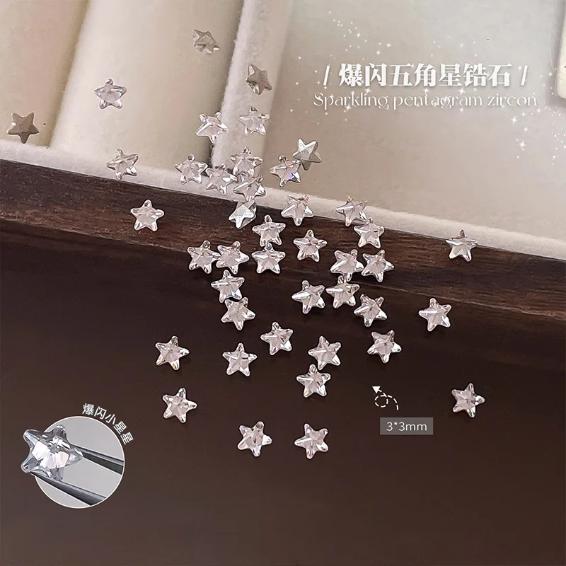 Mini 3mm Star Zircon Nail Flat Bottom Sparkling Zircon Christmas Pentagram Nail Decoration Accessories