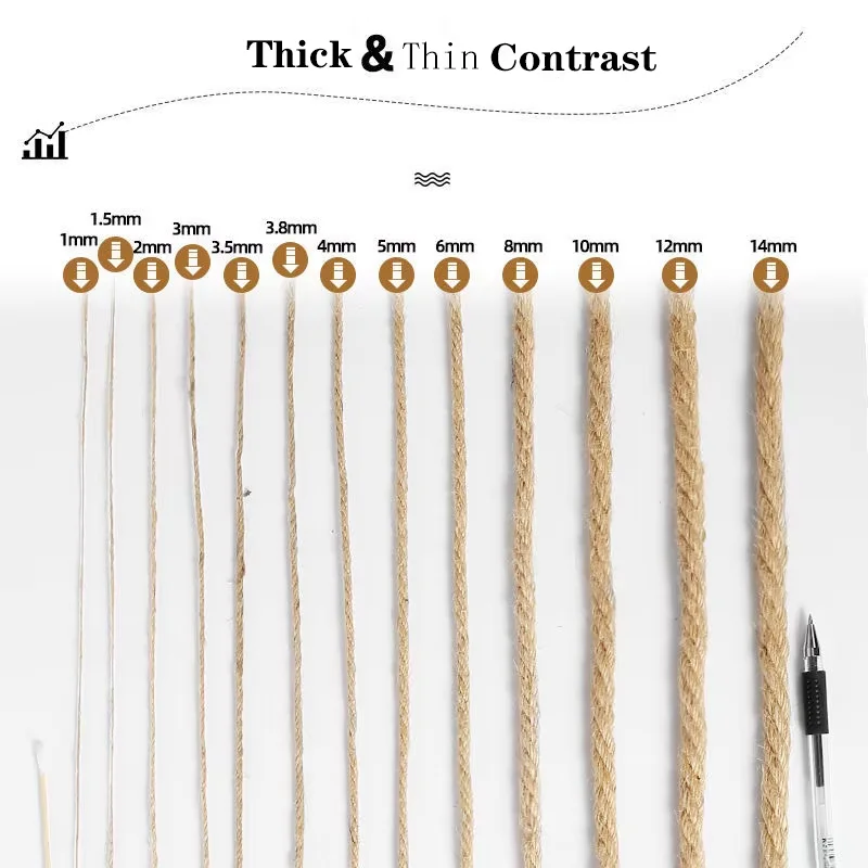 1mm-14mm Natural Jute Rope Cord Twine Ribbon Craft DIY Wedding Jute String Thread Handmade Sewing Party Christmas Home Decortion