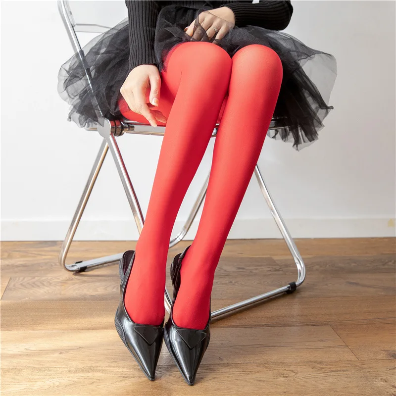 17 Colors Women's Sexy Pure Color Tights Retro Stockings Christmas Red High-elasticity Slimming Pantyhose Lady Colorful Tights #