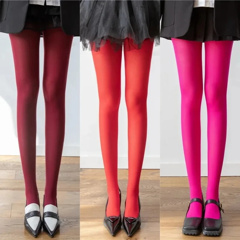 17 Colors Women's Sexy Pure Color Tights Retro Stockings Christmas Red High-elasticity Slimming Pantyhose Lady Colorful Tights #