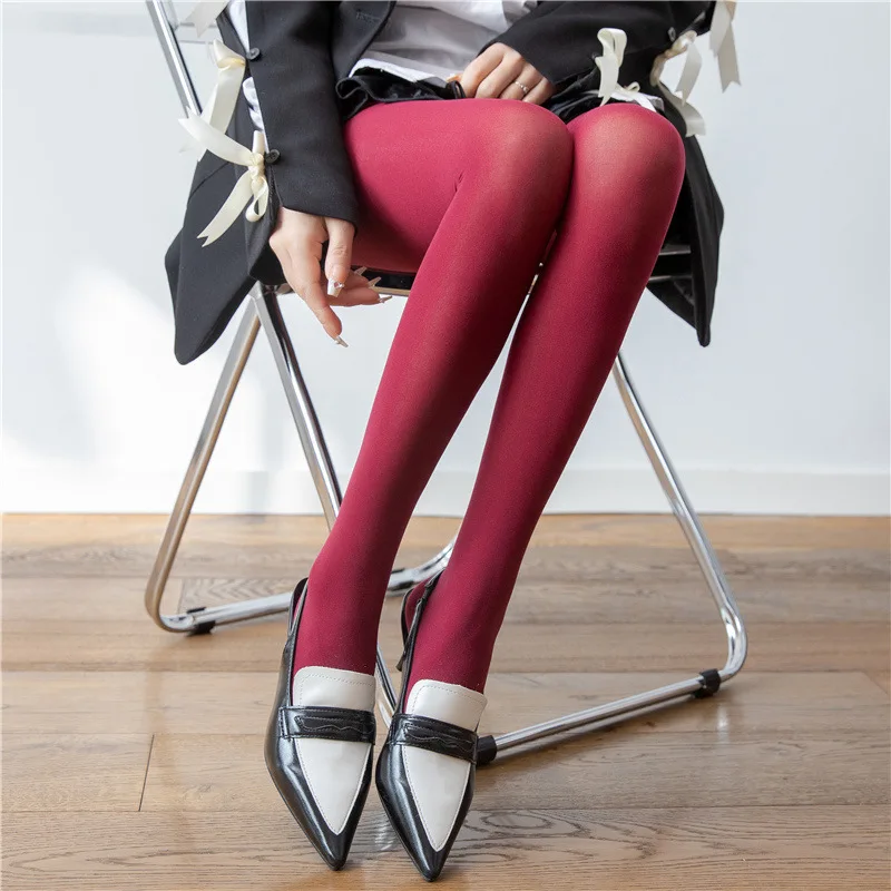 17 Colors Women's Sexy Pure Color Tights Retro Stockings Christmas Red High-elasticity Slimming Pantyhose Lady Colorful Tights #