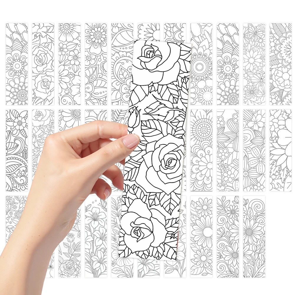 32pcs, Coloring Flower Bookmarks, Suitable for Back-to-School Season, Christmas, Halloween, Teachers, Readers, and Birthdays.