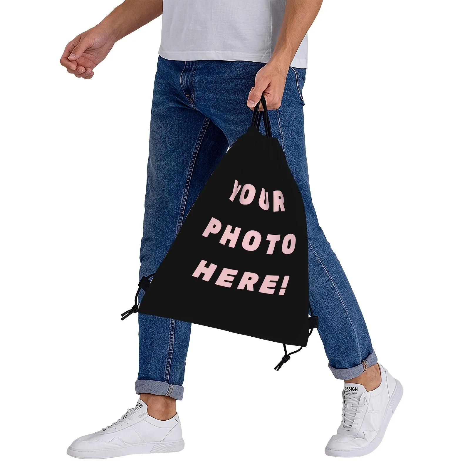 1pc Custom Picture Leisure Drawstring Bag Backpack Outdoor Storage Bags Travel Utility Pocket Durable Pouch Christmas Gift