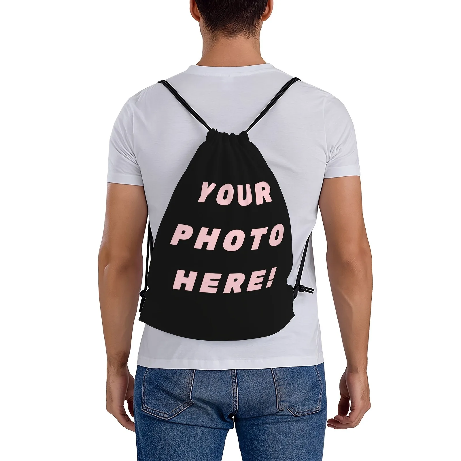 1pc Custom Picture Leisure Drawstring Bag Backpack Outdoor Storage Bags Travel Utility Pocket Durable Pouch Christmas Gift
