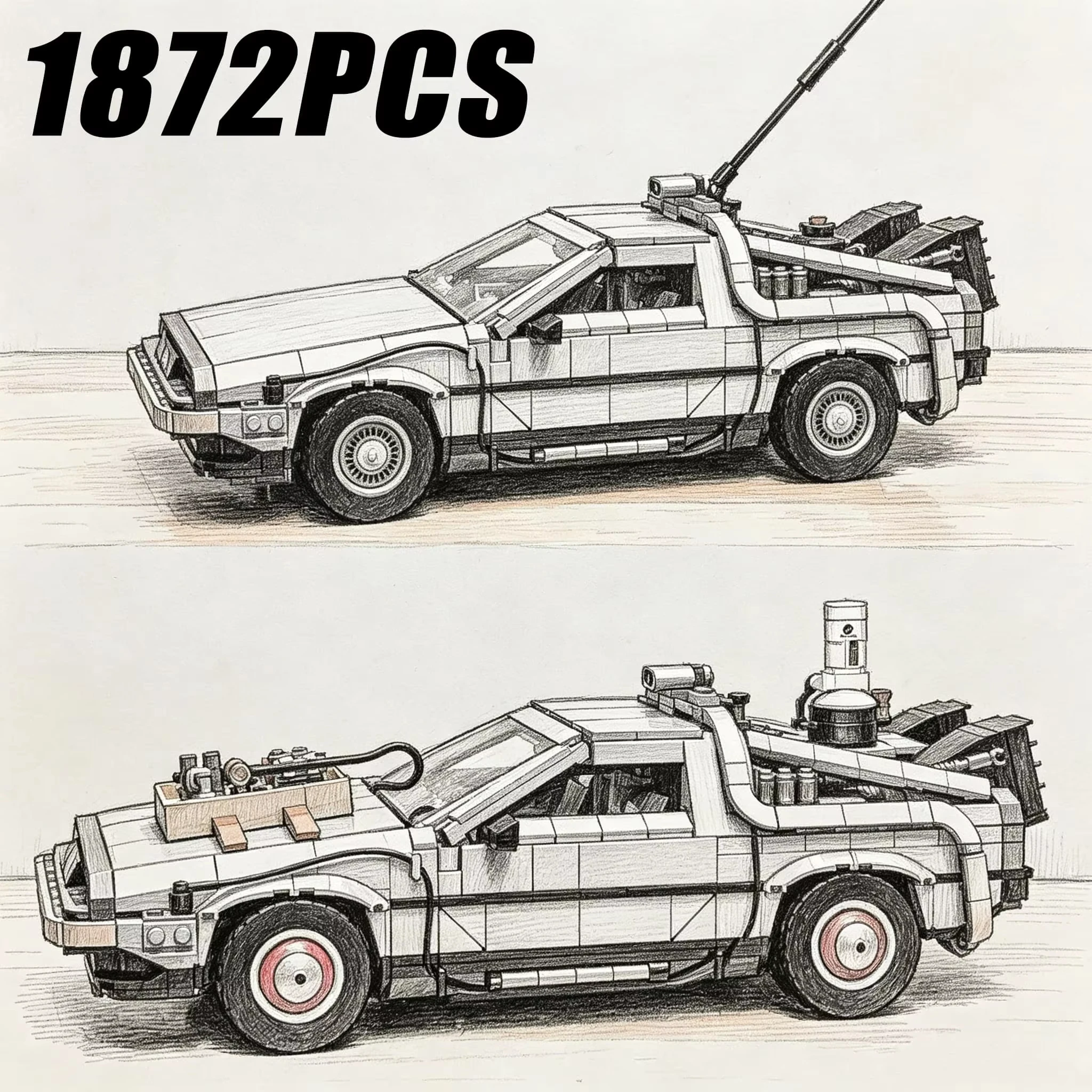 1872Pcs New Technical Back to the Future Time Machine Building Blocks Vehicle Model DIY Car Assemble Bricks Christmas Toys Gifts