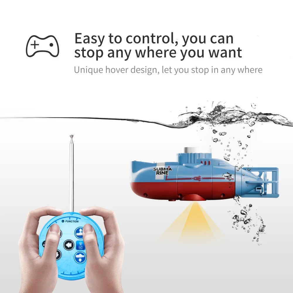 Mini RC Submarine for Kids - Remote Control Boat with 0.1m/s Speed Waterproof Diving Simulation Model Toy for Christmas