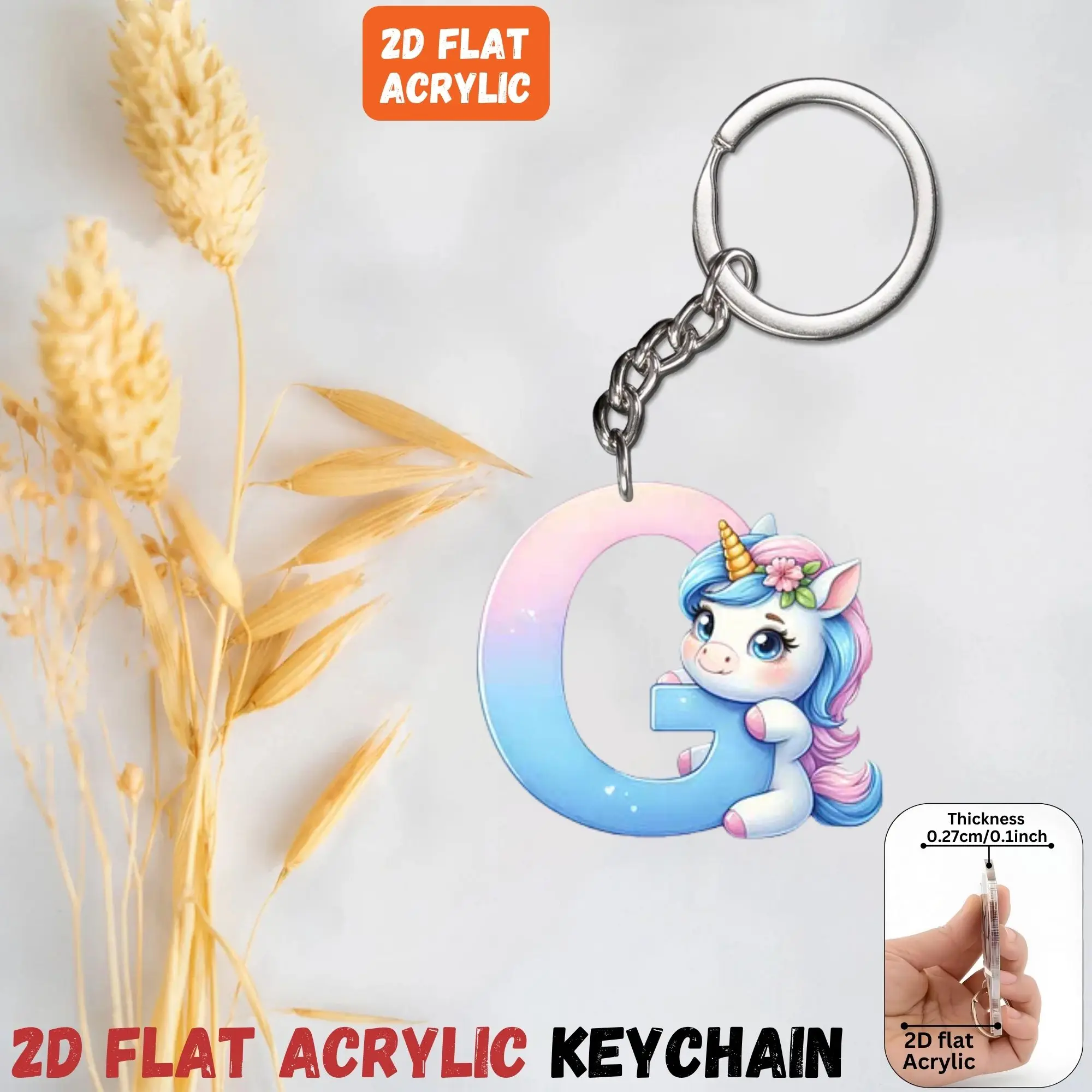 2D Flat A-Z Alphabet Animal Keychain, Colorful Acrylic Charms with Durable Iron Chain, Educational Christmas Gift for Backpack