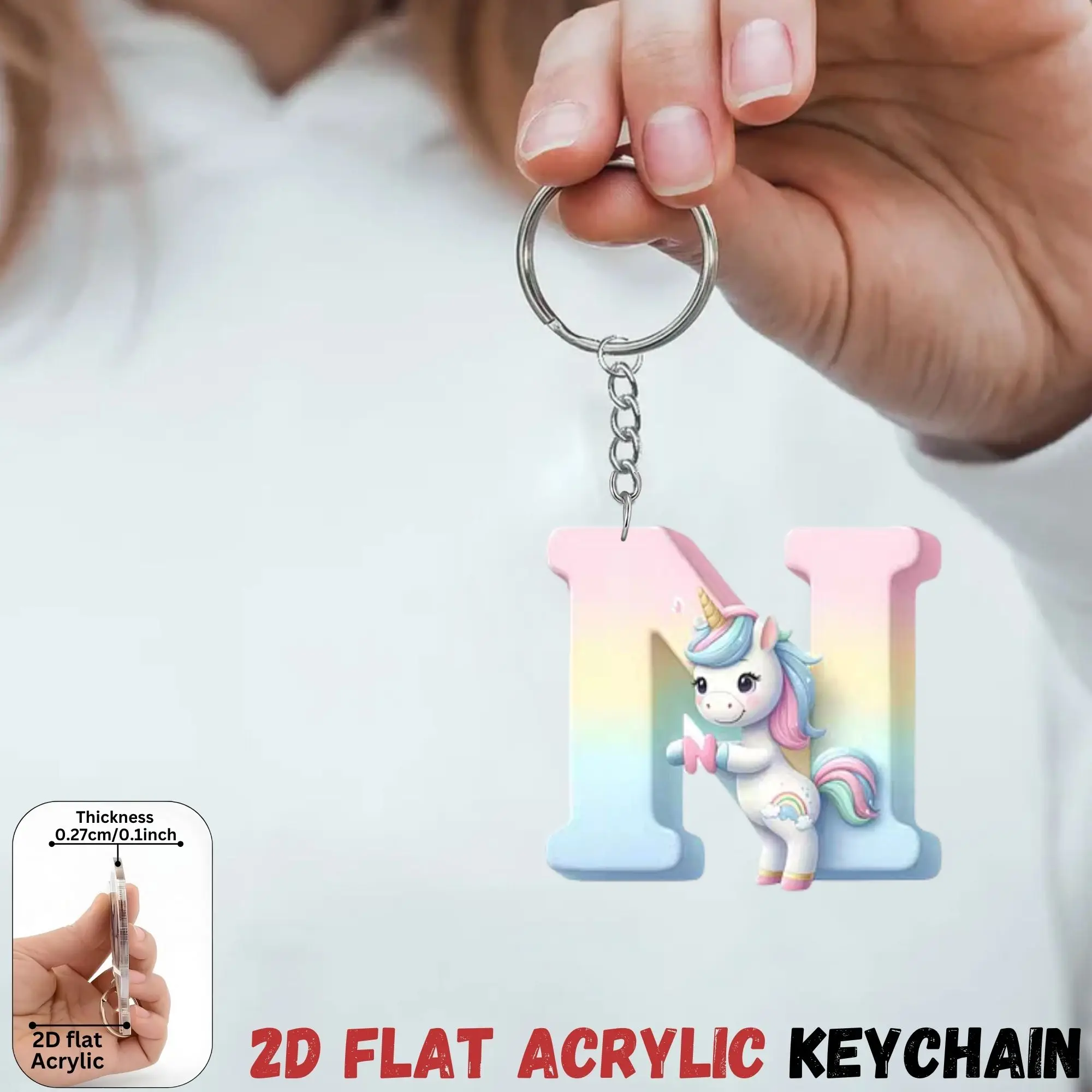 2D Flat A-Z Alphabet Animal Keychain, Colorful Acrylic Charms with Durable Iron Chain, Educational Christmas Gift for Backpack