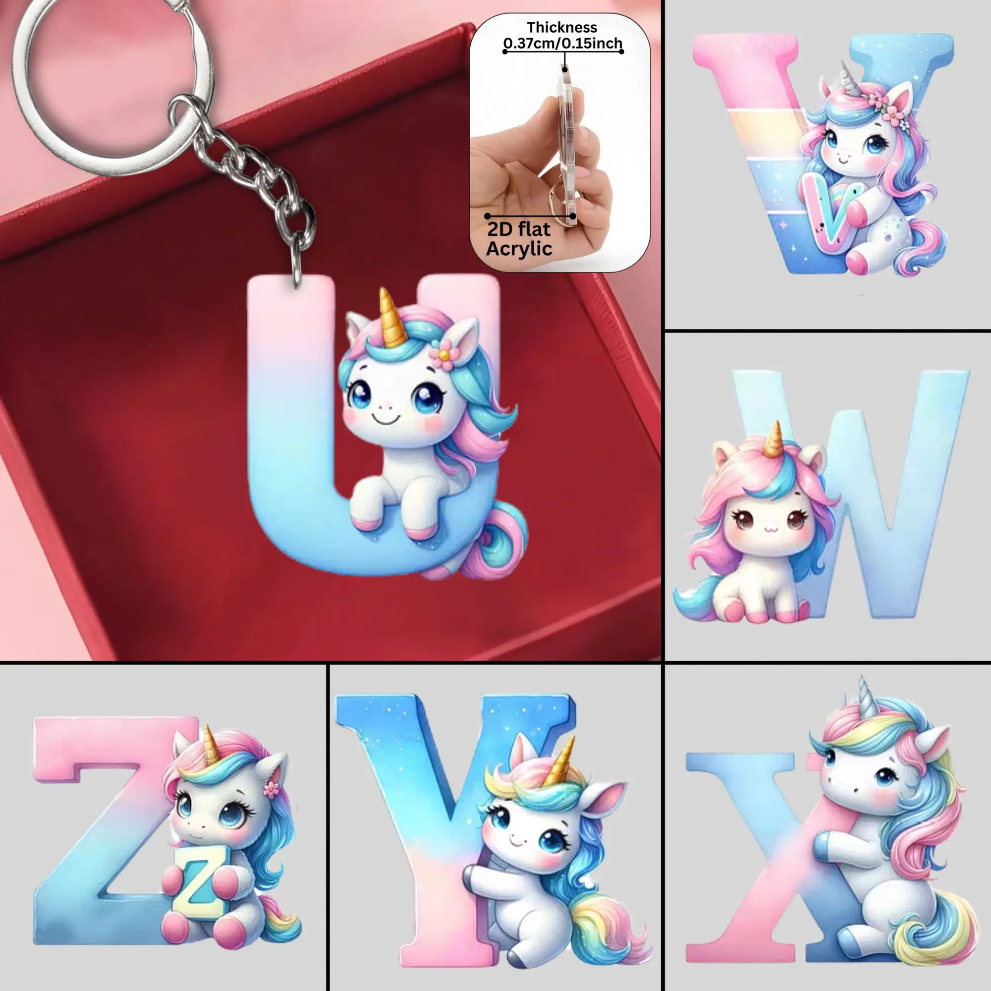 2D Flat A-Z Alphabet Animal Keychain, Colorful Acrylic Charms with Durable Iron Chain, Educational Christmas Gift for Backpack