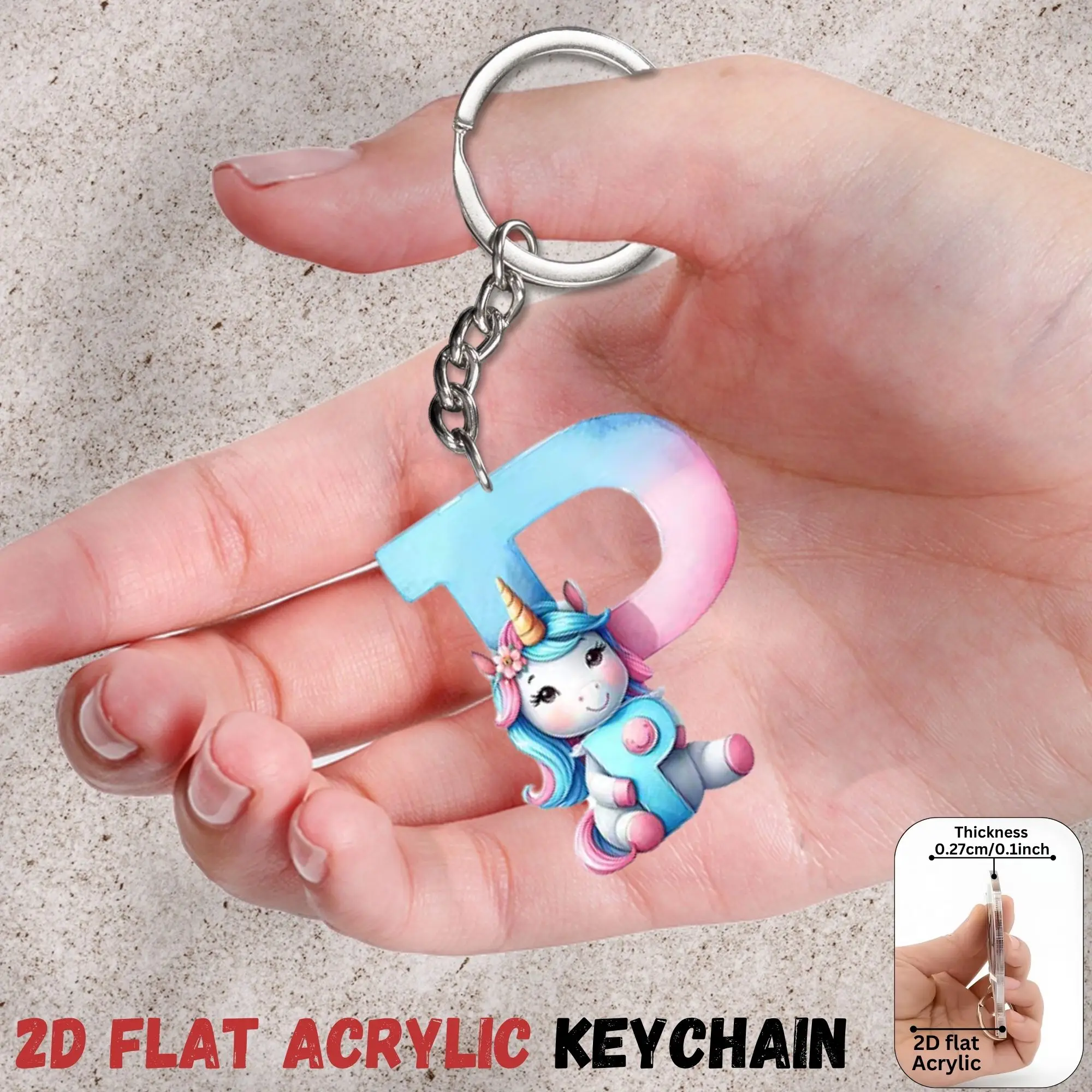 2D Flat A-Z Alphabet Animal Keychain, Colorful Acrylic Charms with Durable Iron Chain, Educational Christmas Gift for Backpack