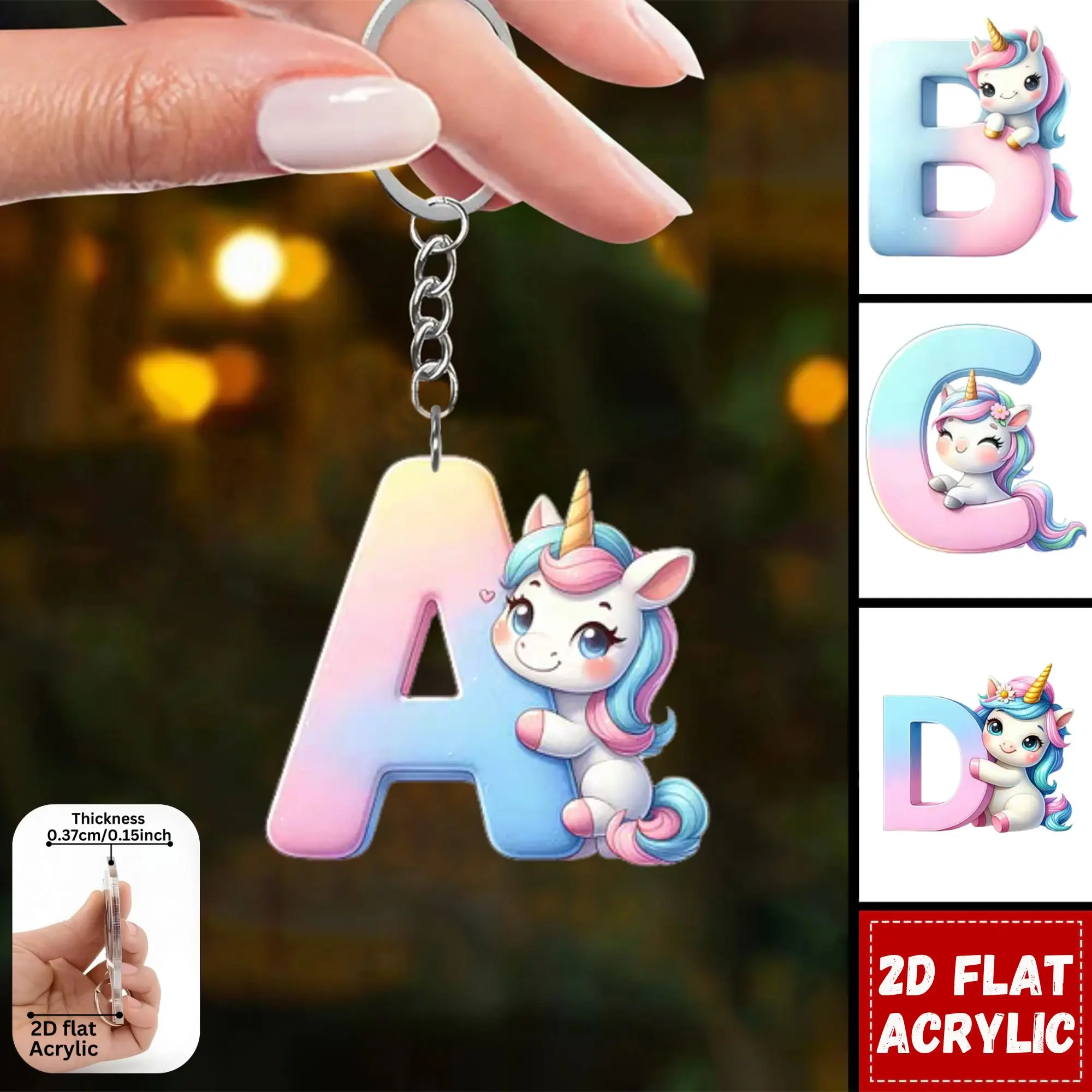 2D Flat A-Z Alphabet Animal Keychain, Colorful Acrylic Charms with Durable Iron Chain, Educational Christmas Gift for Backpack