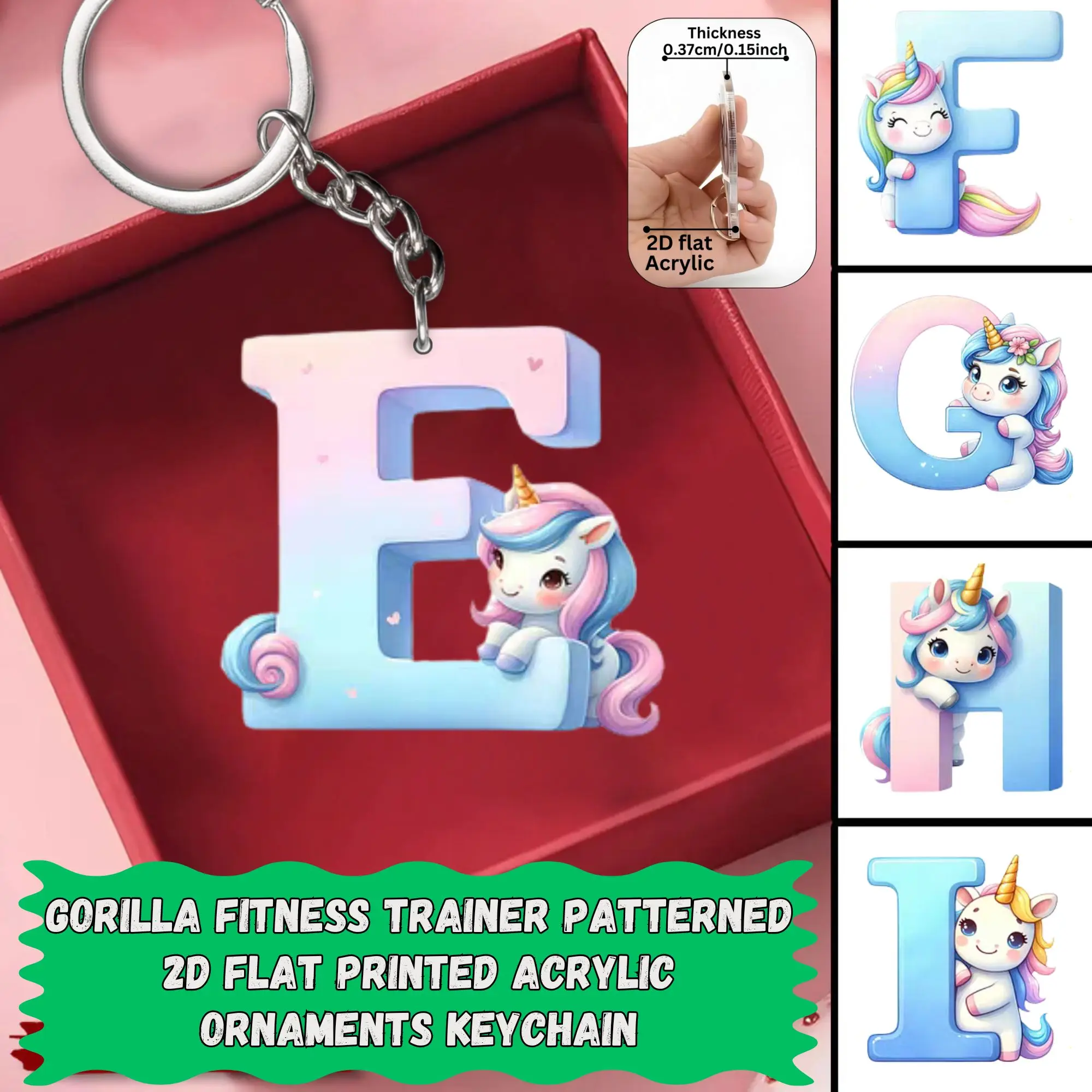 2D Flat A-Z Alphabet Animal Keychain, Colorful Acrylic Charms with Durable Iron Chain, Educational Christmas Gift for Backpack