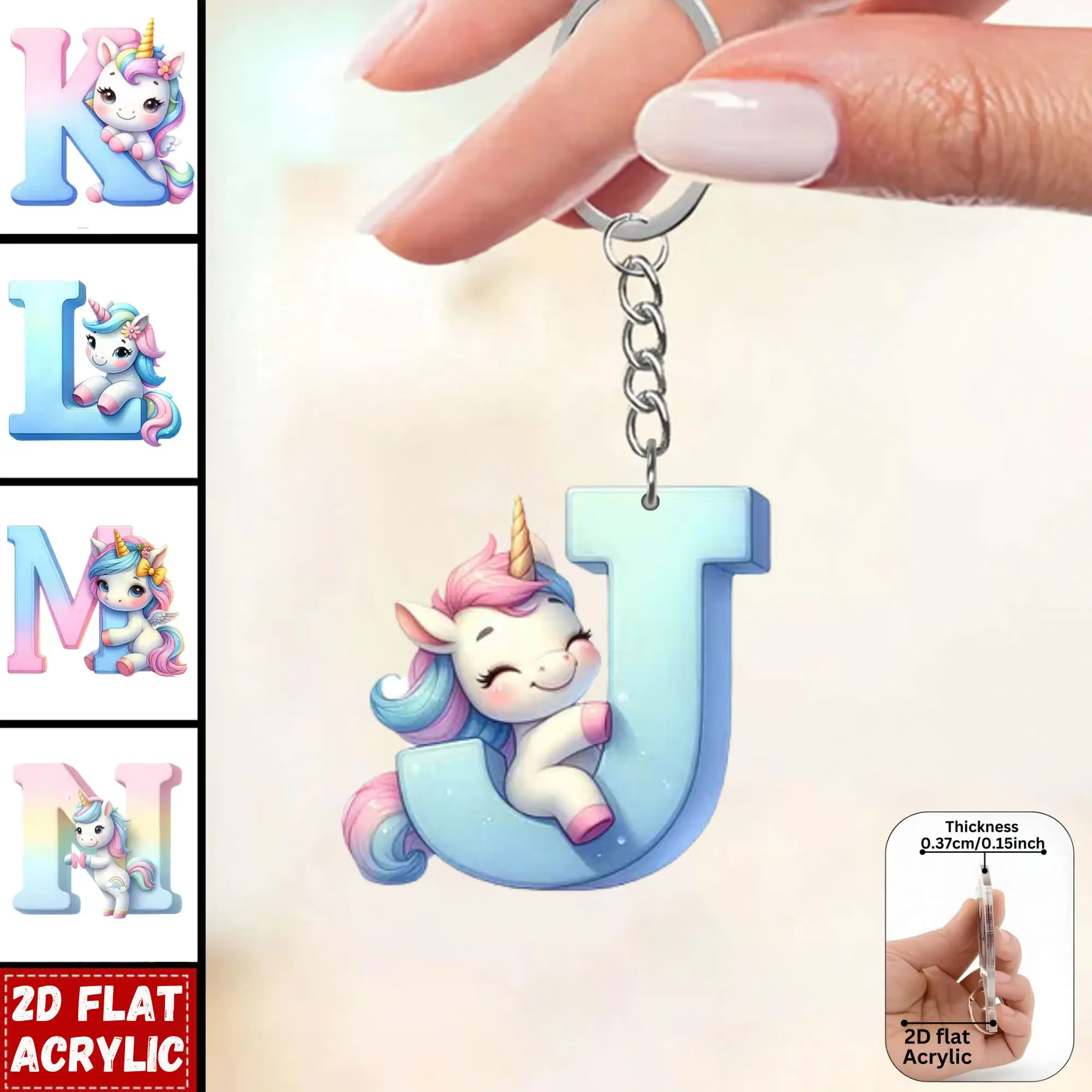 2D Flat A-Z Alphabet Animal Keychain, Colorful Acrylic Charms with Durable Iron Chain, Educational Christmas Gift for Backpack