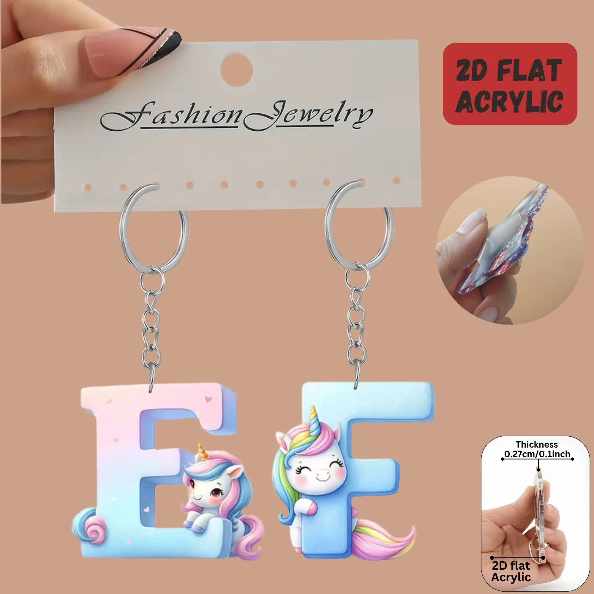 2D Flat A-Z Alphabet Animal Keychain, Colorful Acrylic Charms with Durable Iron Chain, Educational Christmas Gift for Backpack