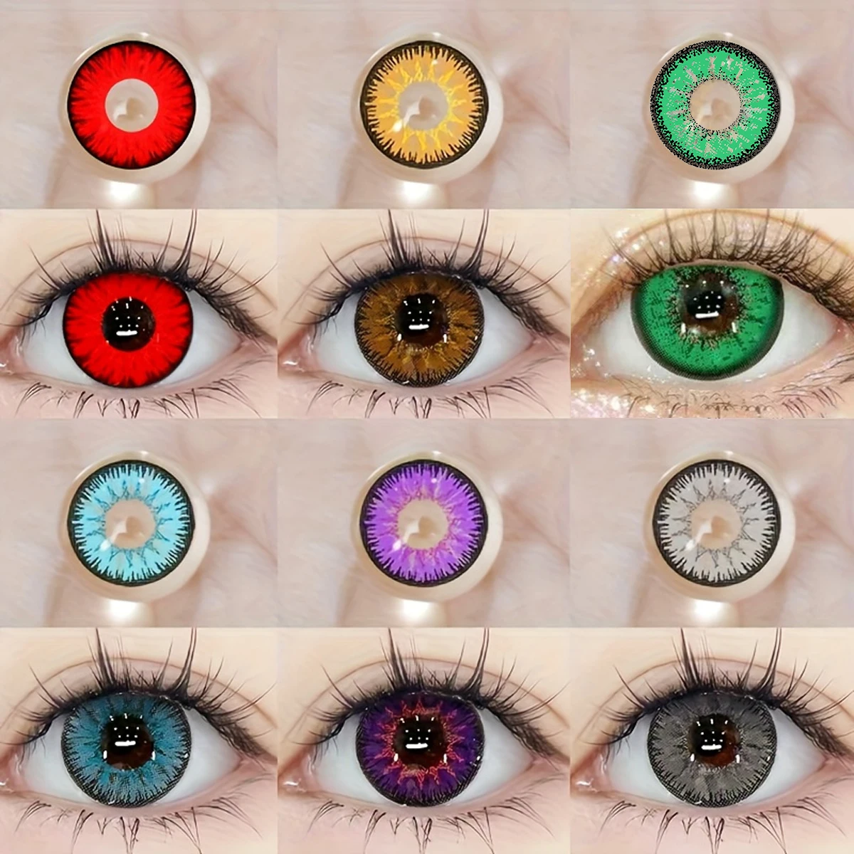 VISUASHOW Yellow Cosplay Colored Contacts 1 Pair Half Yearly 14.2mm Soft Eye Lenses Anime Makeup For Halloween Christmas Coser