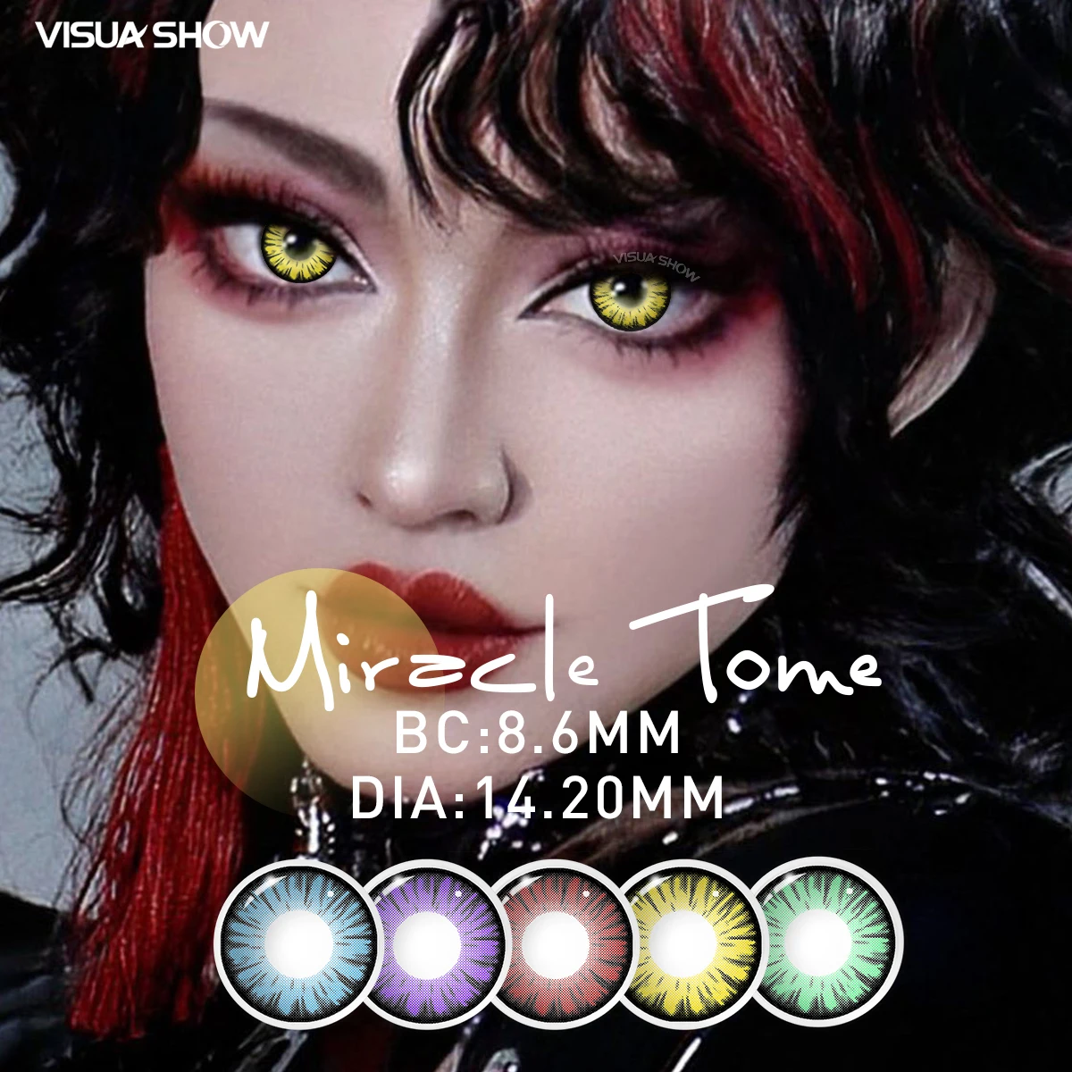VISUASHOW Yellow Cosplay Colored Contacts 1 Pair Half Yearly 14.2mm Soft Eye Lenses Anime Makeup For Halloween Christmas Coser
