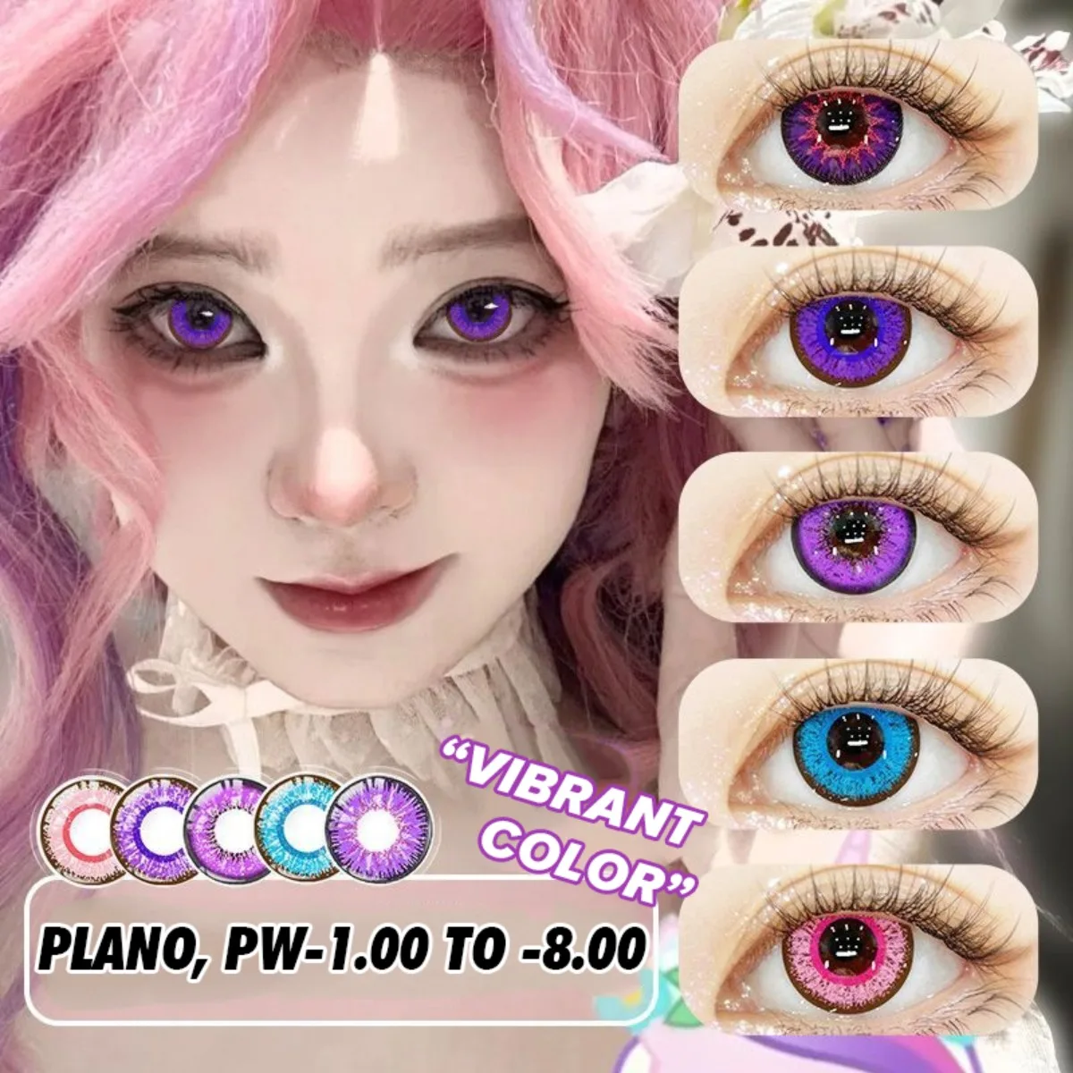 VISUASHOW Yellow Cosplay Colored Contacts 1 Pair Half Yearly 14.2mm Soft Eye Lenses Anime Makeup For Halloween Christmas Coser