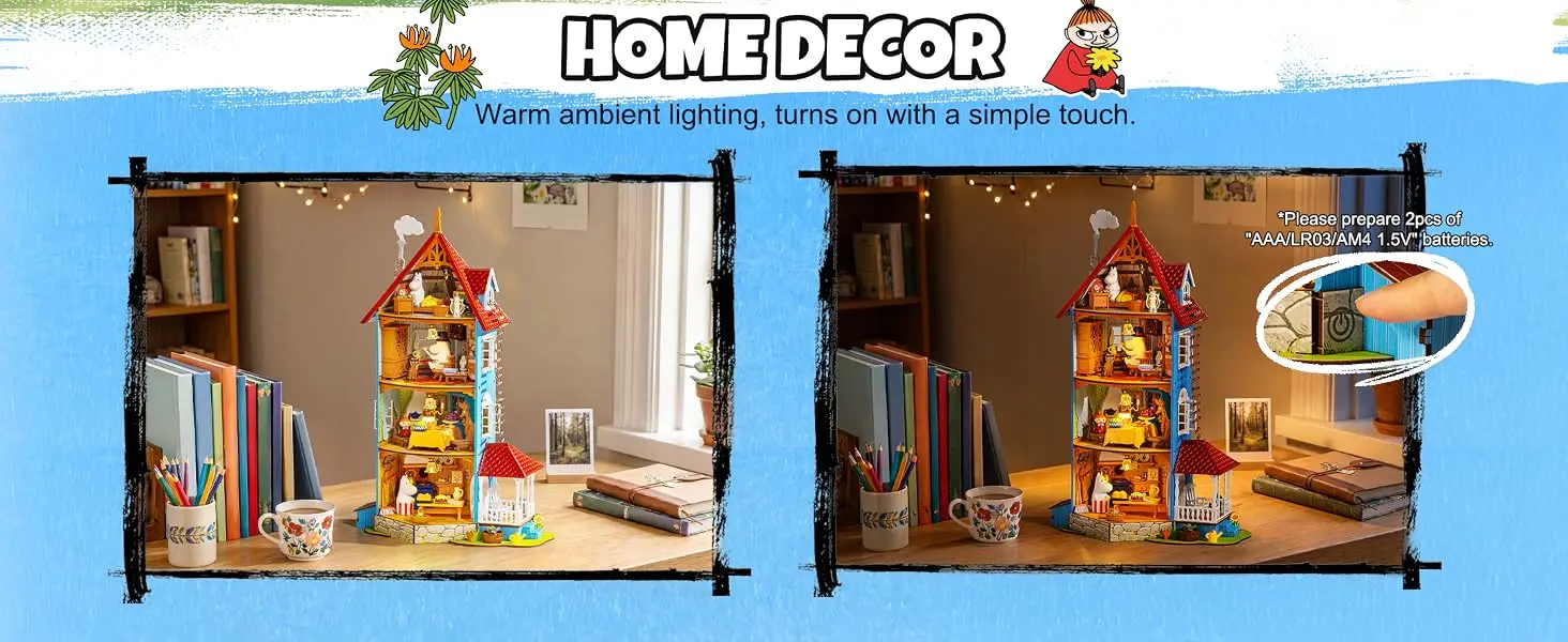 Rolife Moominhouse Miniature House Kit Moomin Valley Dollhouse Creative Gift for Christmas Birthday Craft Building Kit for Adult