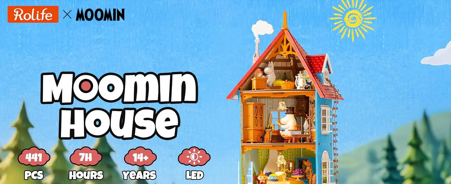 Rolife Moominhouse Miniature House Kit Moomin Valley Dollhouse Creative Gift for Christmas Birthday Craft Building Kit for Adult