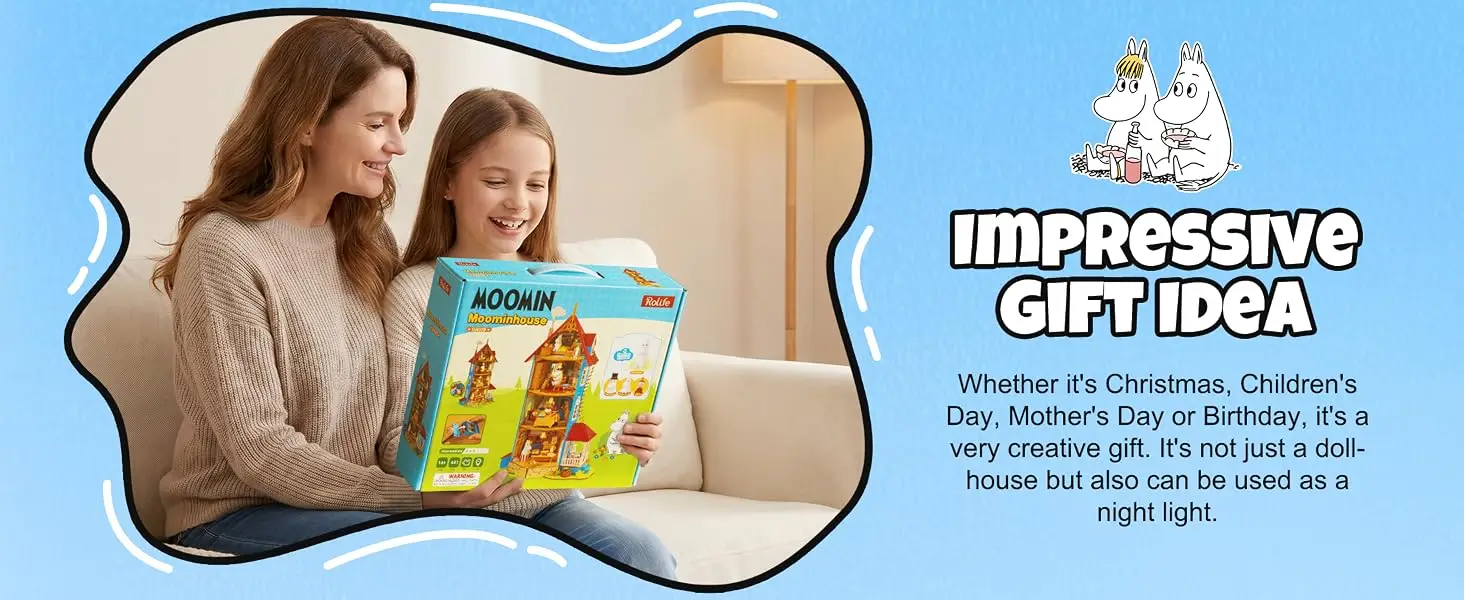Rolife Moominhouse Miniature House Kit Moomin Valley Dollhouse Creative Gift for Christmas Birthday Craft Building Kit for Adult