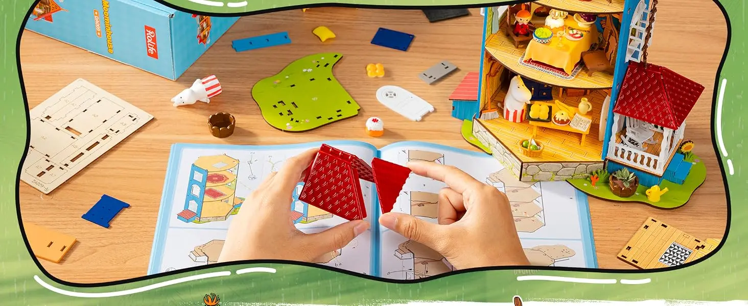 Rolife Moominhouse Miniature House Kit Moomin Valley Dollhouse Creative Gift for Christmas Birthday Craft Building Kit for Adult