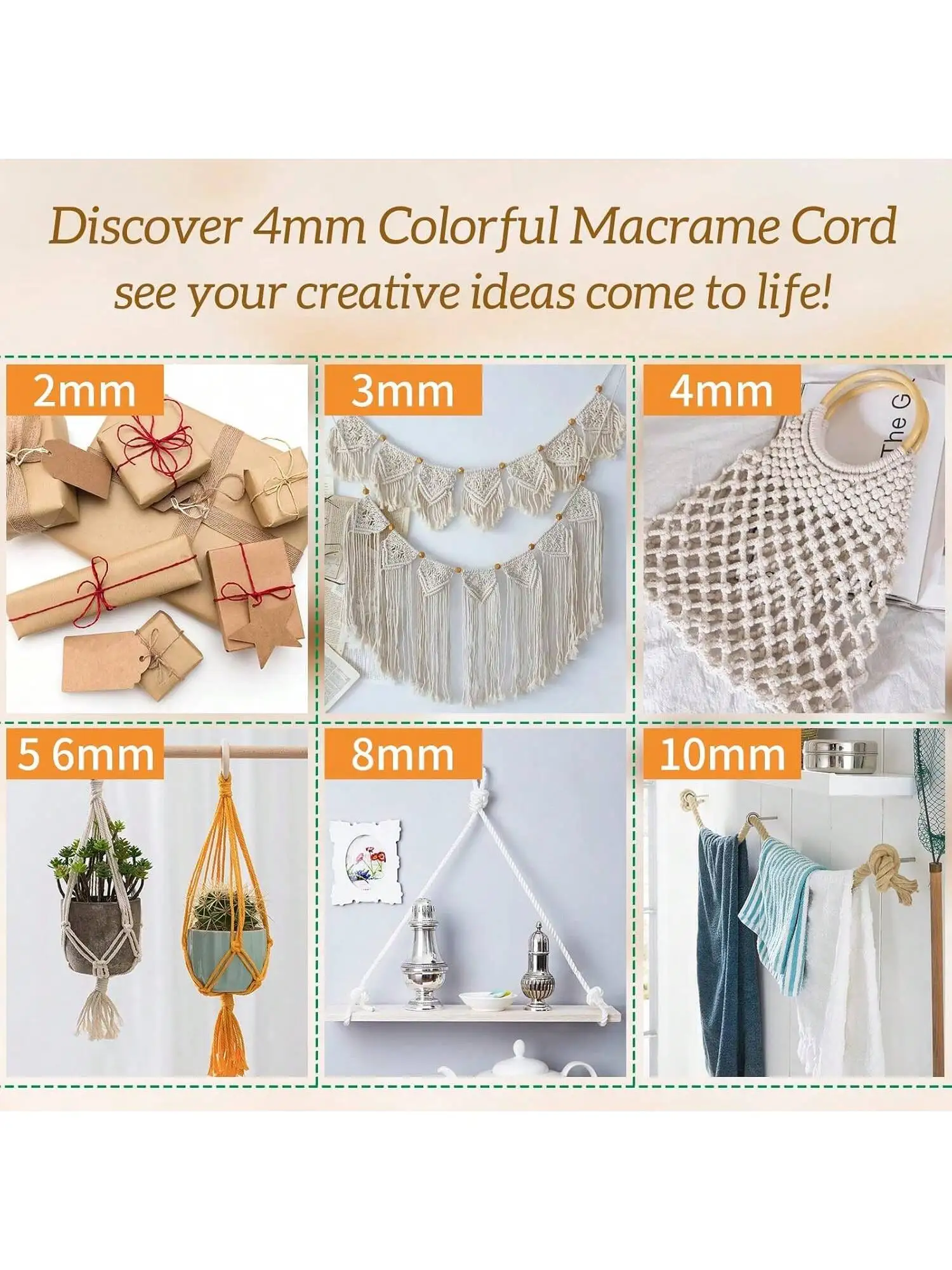 10Meters Macrame Cord Rope String Natural Cotton Macrame Twisted Twine Braided Crafts Handwork DIY Home Textile Christmas