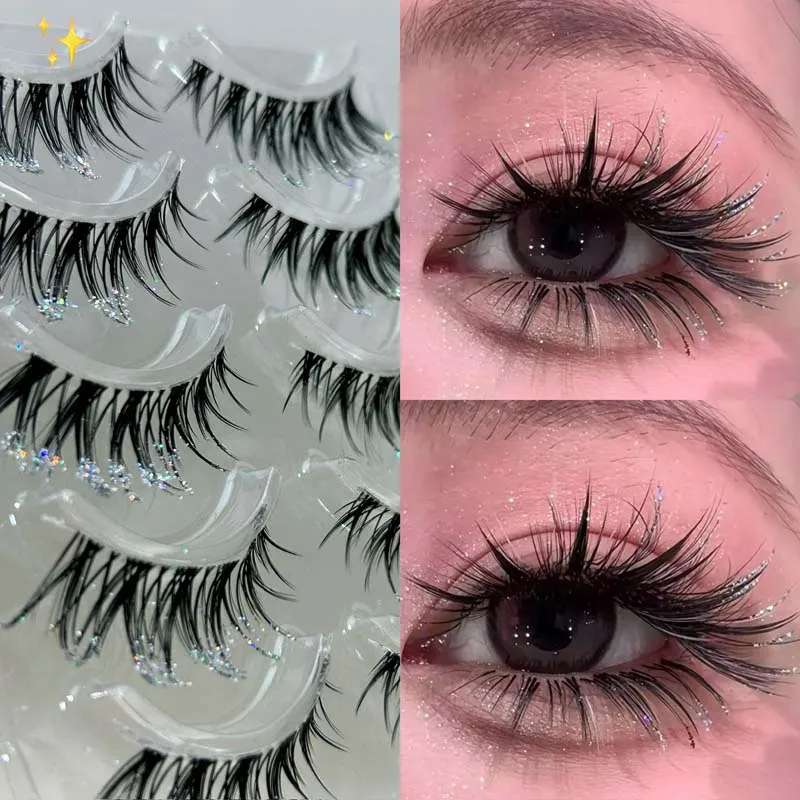 Mixiaohe Thai Style Colorful Diamond Lashes 5 Pairs Sparkling C Curl Fluffy Lashes for Stage Festival Christmas