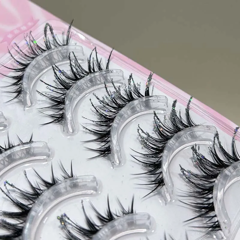 Mixiaohe Thai Style Colorful Diamond Lashes 5 Pairs Sparkling C Curl Fluffy Lashes for Stage Festival Christmas