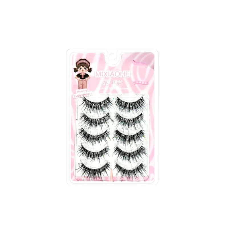 Mixiaohe Thai Style Colorful Diamond Lashes 5 Pairs Sparkling C Curl Fluffy Lashes for Stage Festival Christmas