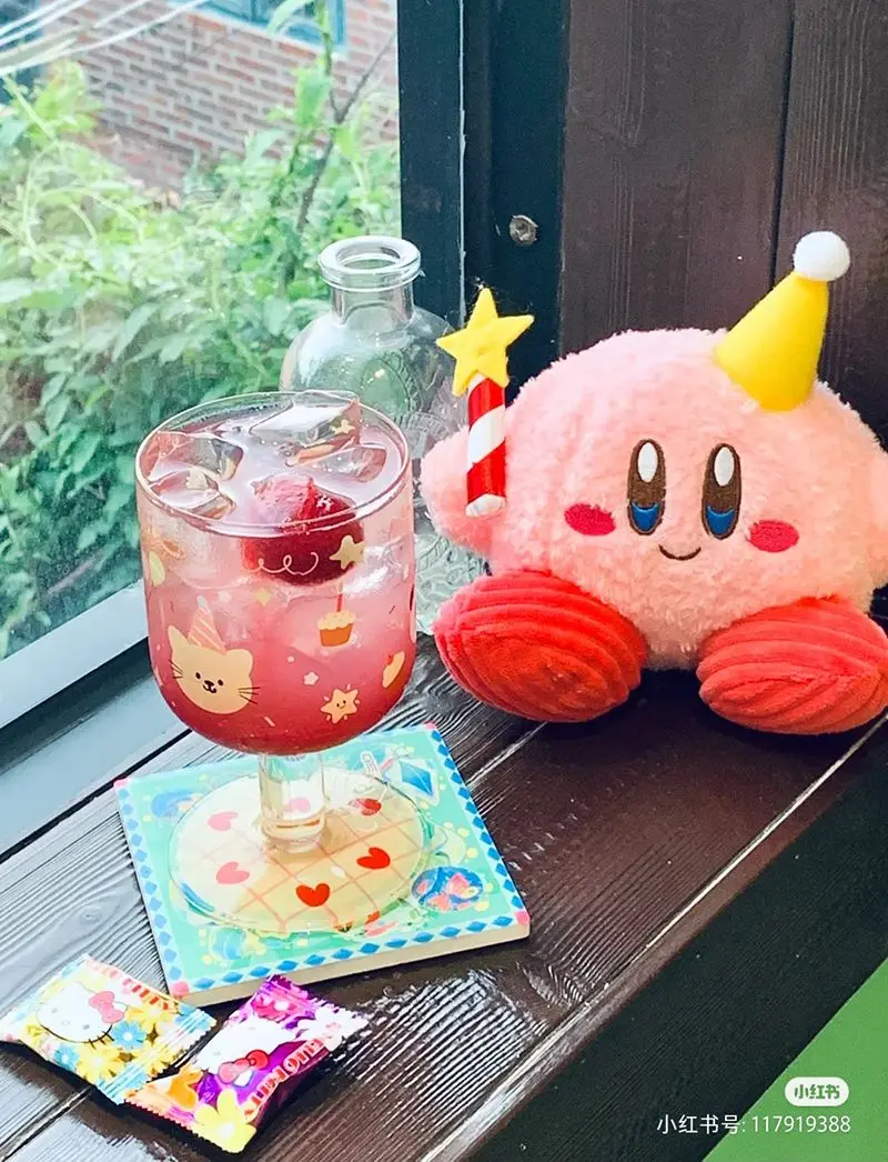 Cute Kirby Plush Candle Doll Pink Girly Desktop Ornament Christmas Holiday Birthday Anime Gift Decor