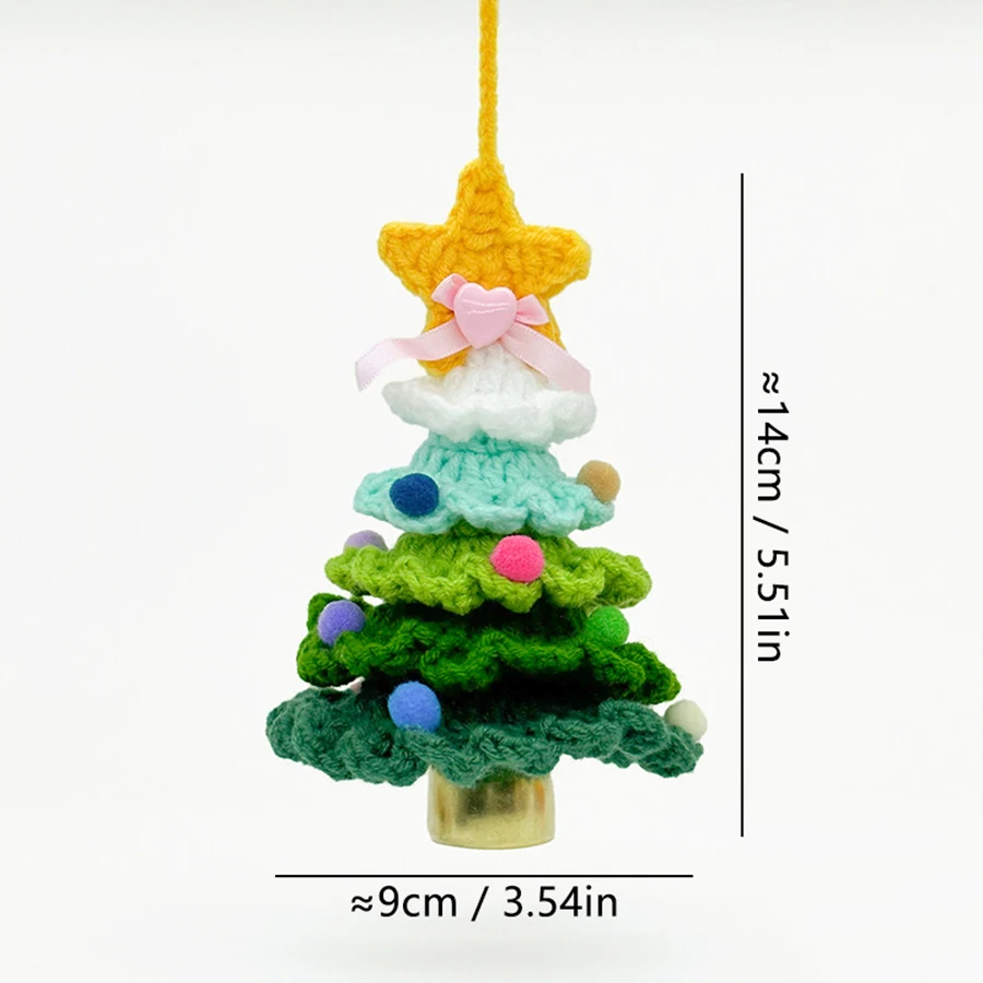 Knitted Christmas Tree with Jingle Bell Plush Christmas Hanging Pendant Wool Crochet Christmas Tree for Christmas Party Decor