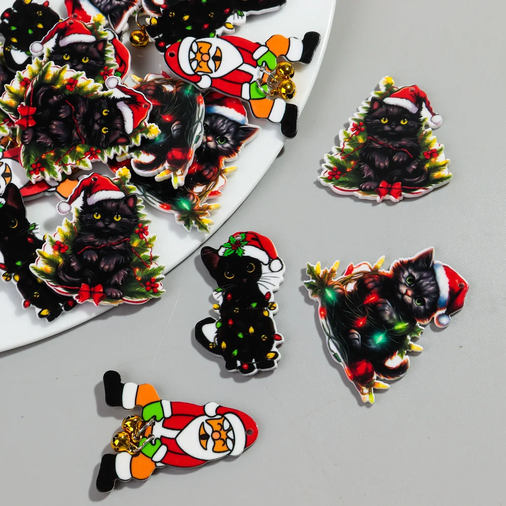 10pcs/lot Christmas Tree Acrylic Charms Snow Green Red Pendant for DIY Handmade Jewelry Making Earring Keychain Accessories