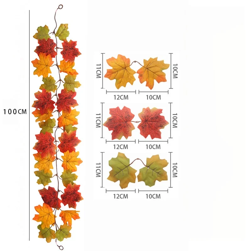 1m Fall Maple Leaf Garland with Lights, Artificial Autumn Leaf Vine, Thanksgiving Halloween Hanging Garland for Decor Christmas