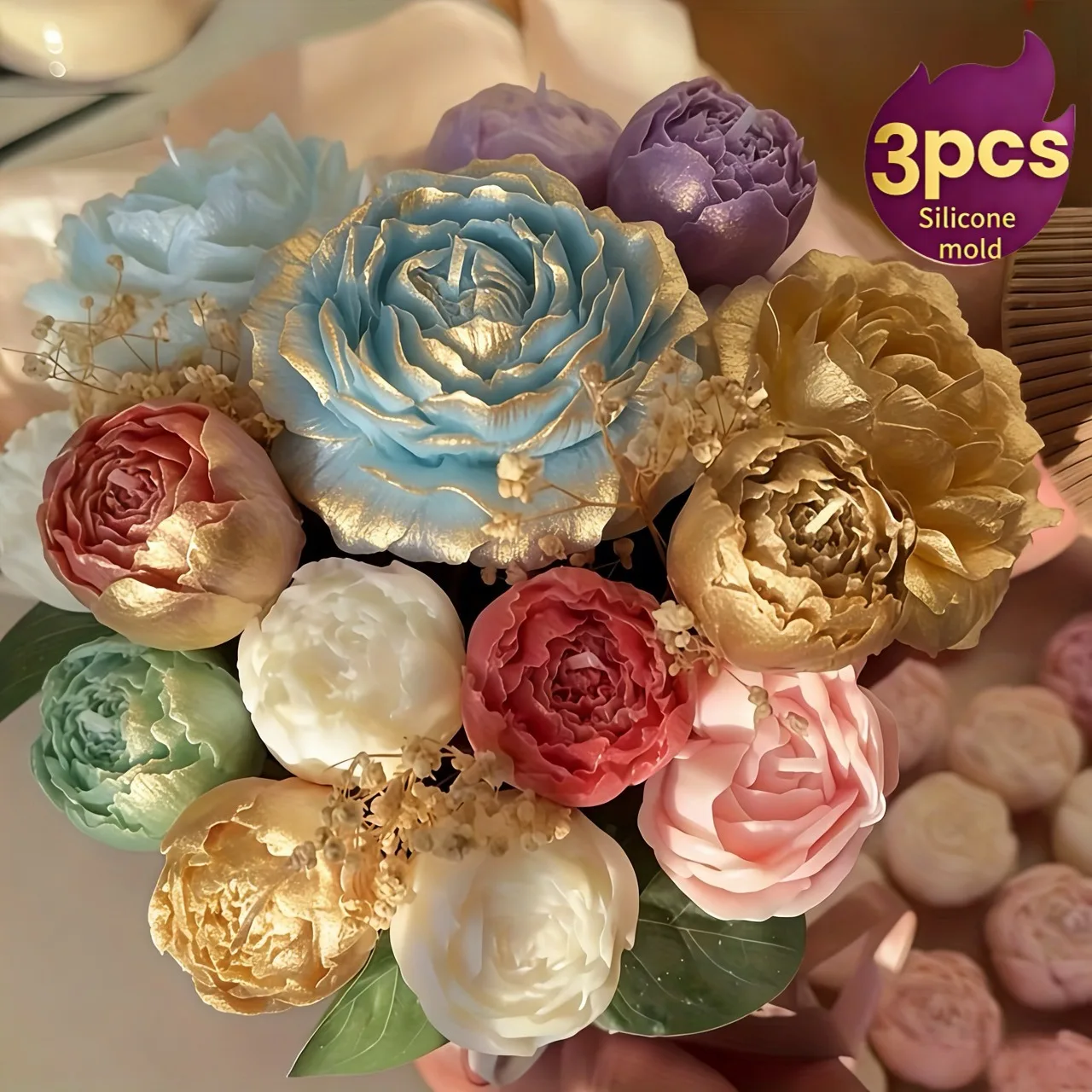 Lotus Flower Silicone Mold,For Resin Crafting - Suitable for Candles、DIY Crafts、Valentine's Day、Mother's Day、Christmas Decoratio